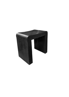 Hand-Crafted Sculptural Teak Wood Stool in Organic Modern Style