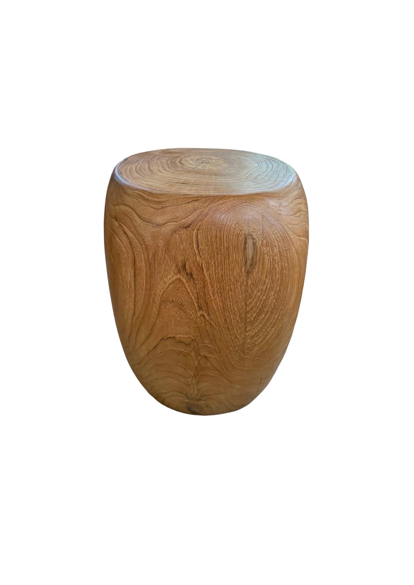 Sculptural Teak Wood Stool, Modern Organic For Sale