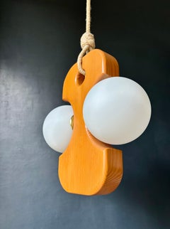 Ciondolo a globo in pino e vetro di Temde Leuchten, anni '70