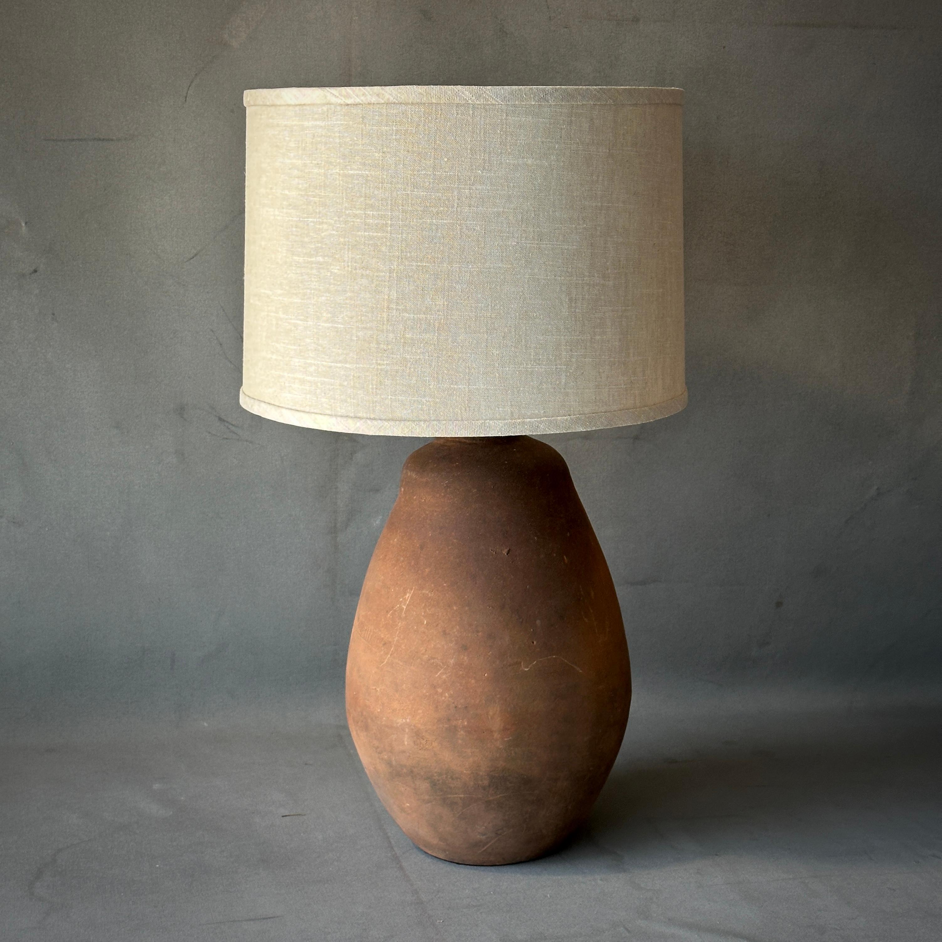 Mexican Sculptural Terracotta Vessel as Lamp For Sale