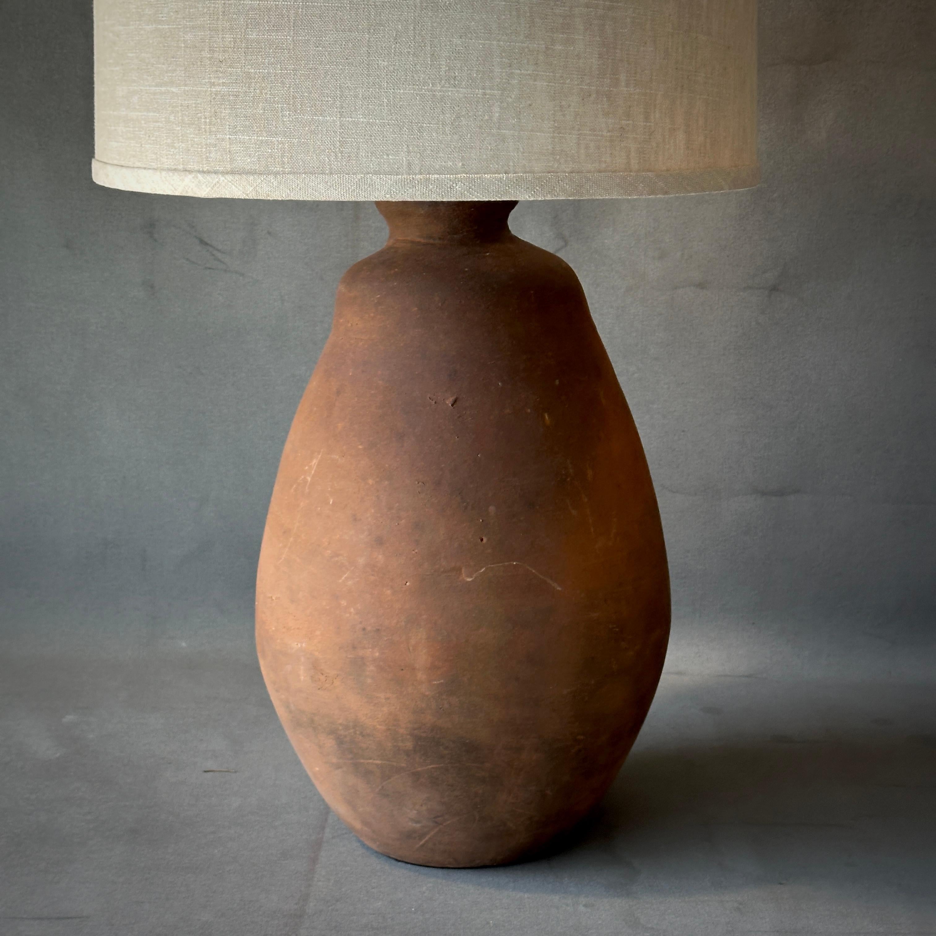 Sculptural Terracotta Vessel as Lamp In Good Condition For Sale In Los Angeles, CA