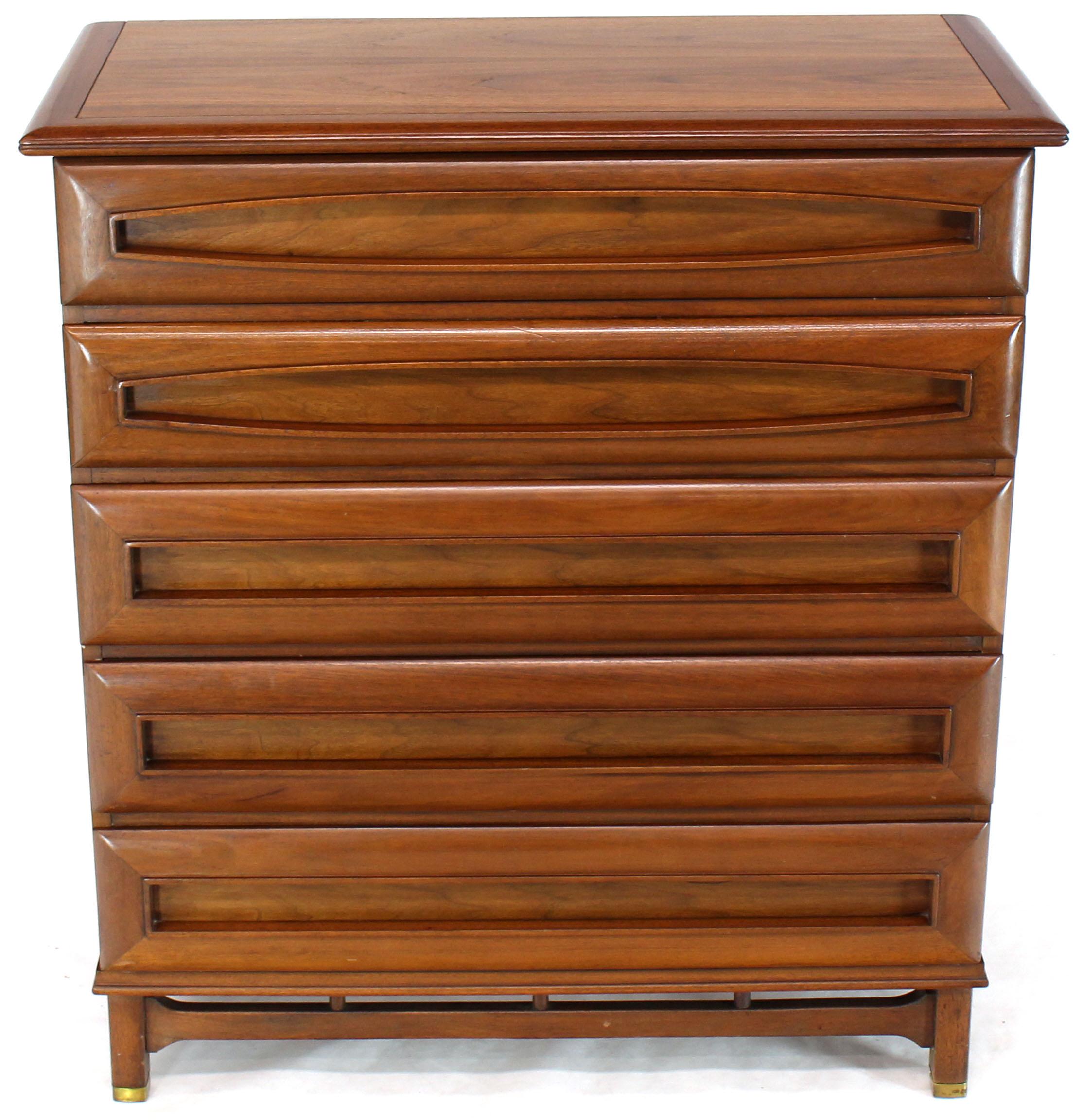 Sculptural Thick Carved Solid Walnut Panels Design 5-Drawer High Chest Dresser In Good Condition For Sale In Rockaway, NJ