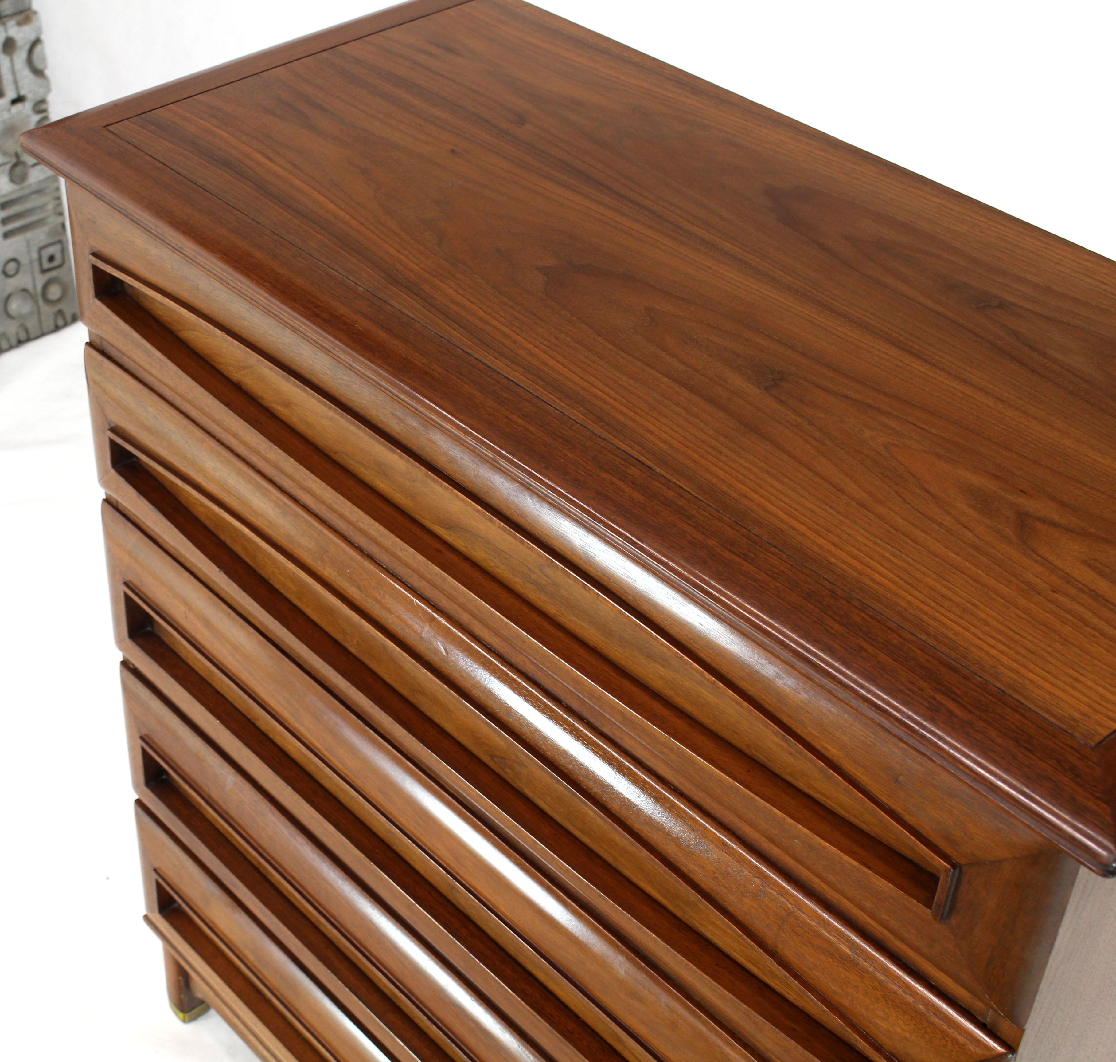 Sculptural Thick Carved Solid Walnut Panels Design 5-Drawer High Chest Dresser For Sale 2