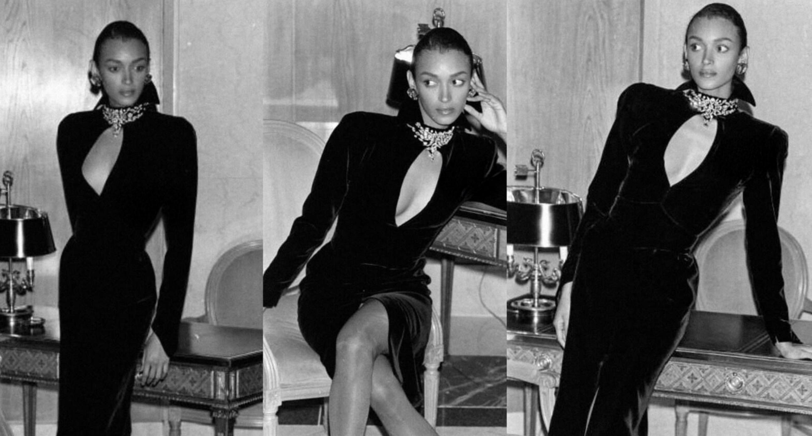 Noir Robe de soirée sculpturale Thierry Mugler FW 1986 Robe en velours noir en vente