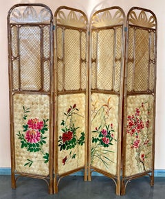 Sculptural Three-Panel Folding Screen Room Divider in Rattan and Wicker, 1960s