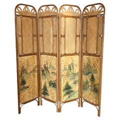 Sculptural Three-Panel Folding Screen Room Divider in Rattan and Wicker, 1960s