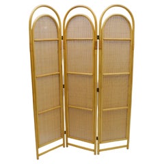 Sculptural Three-Panel Folding Screen Room Divider in Rattan and Wicker, 1960s