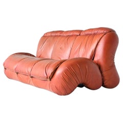 Sculptural Three-Seater Lounge Sofa Orange Brown Leather, Italy, 1970