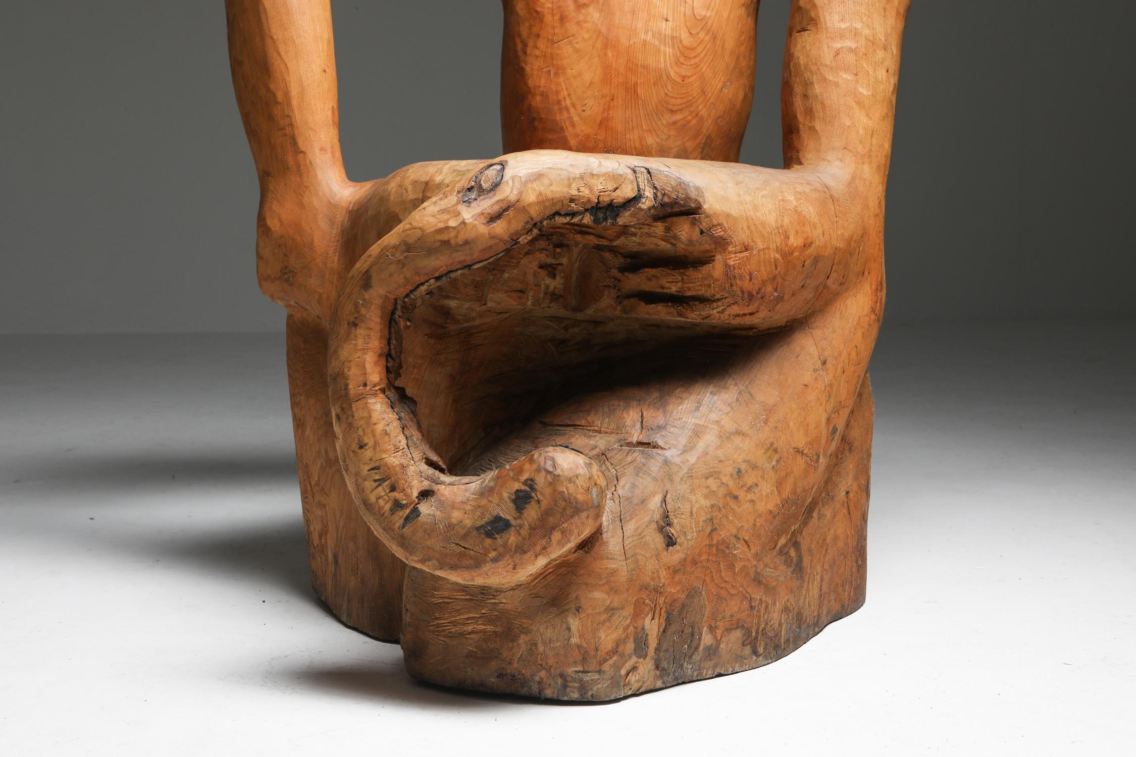 Pine Sculptural Throne Chair