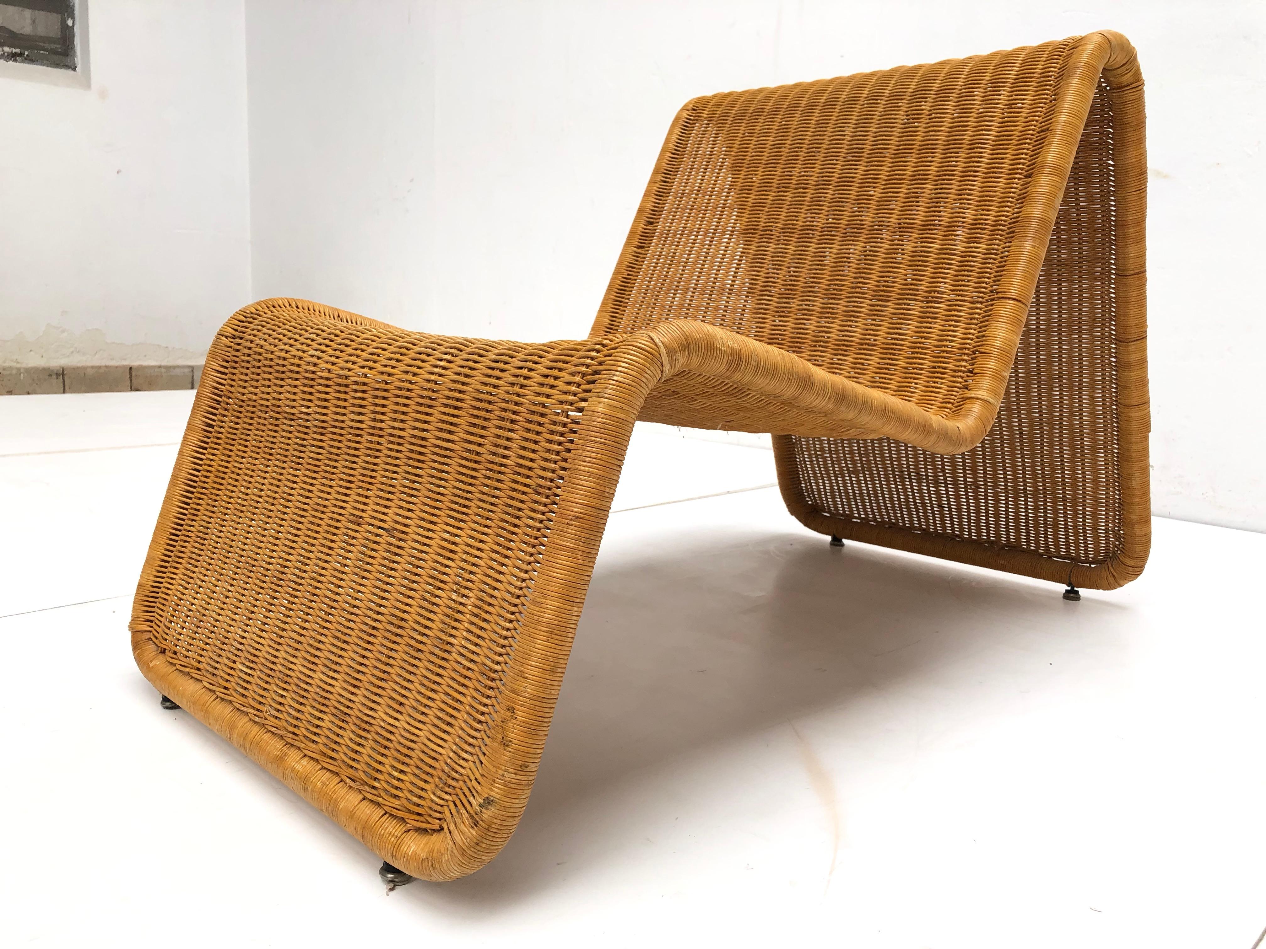 Mid-Century Modern Sculptural Tito Agnoli P3 Woven Wicker Easy Chair Bonacina, Italy, 1960s