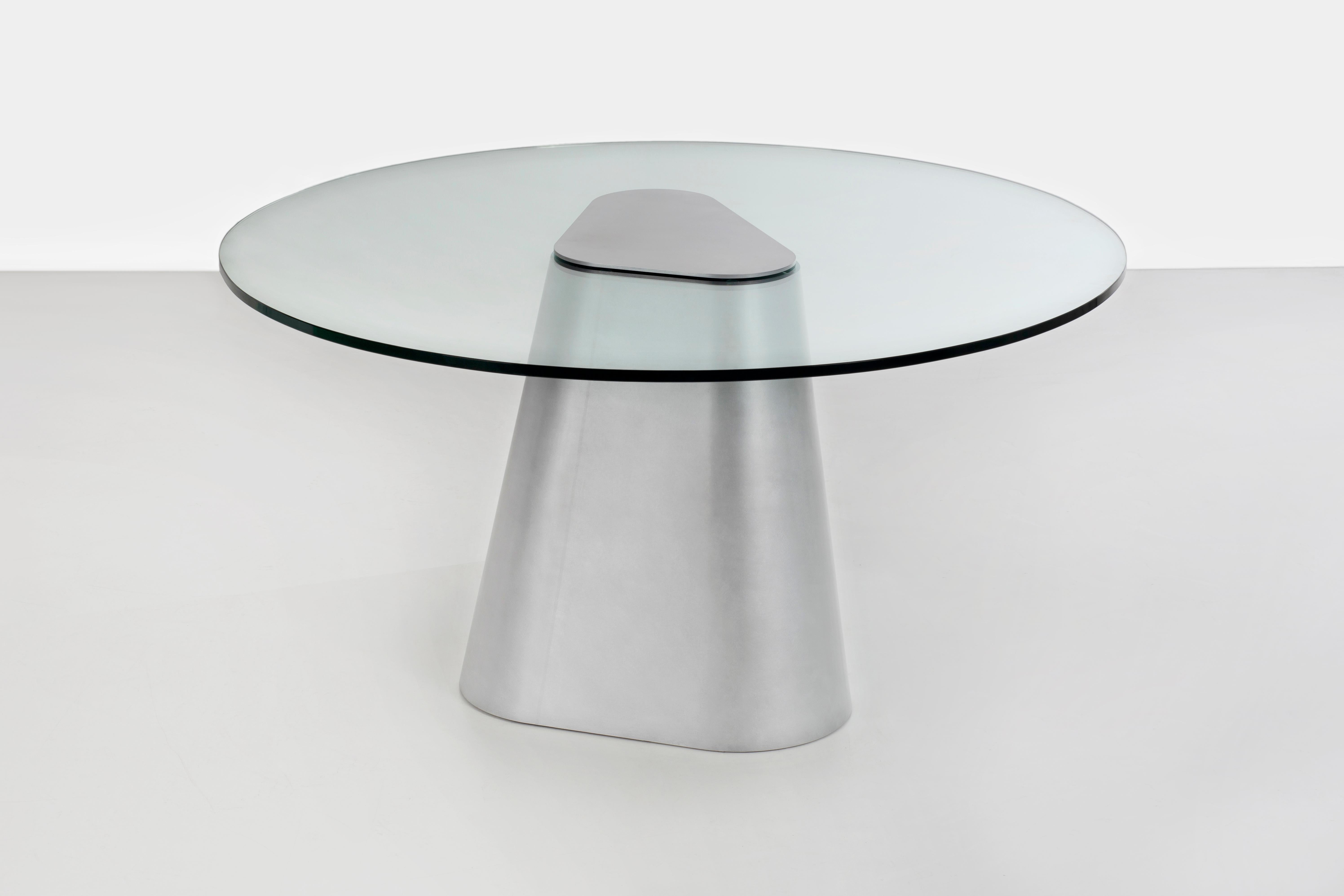 Sculptural TM Dining Entry Table in Waxed Aluminum and Glass by Jonathan Nesci For Sale 1