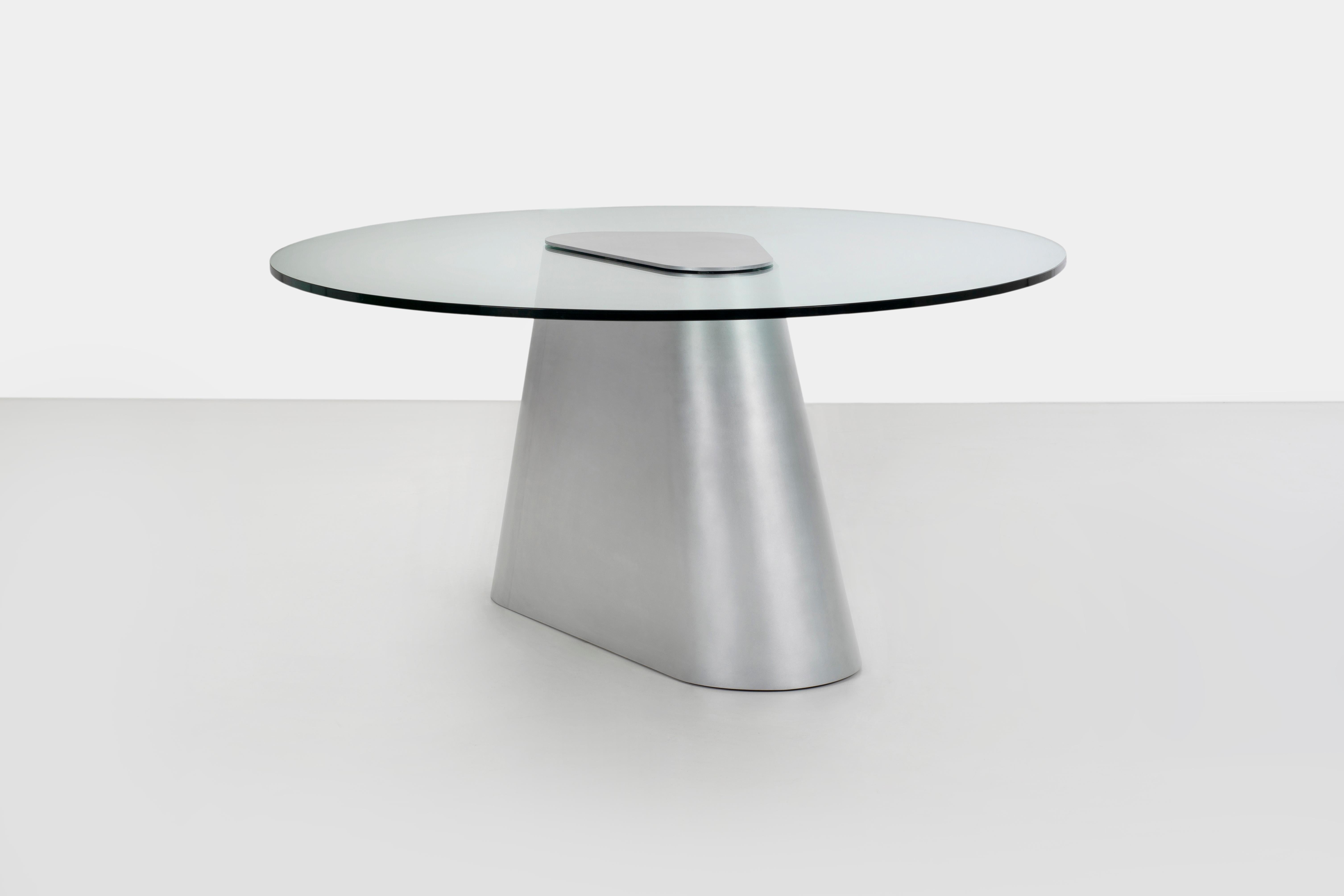 Minimalist Sculptural TM Dining Entry Table in Waxed Aluminum and Glass by Jonathan Nesci For Sale