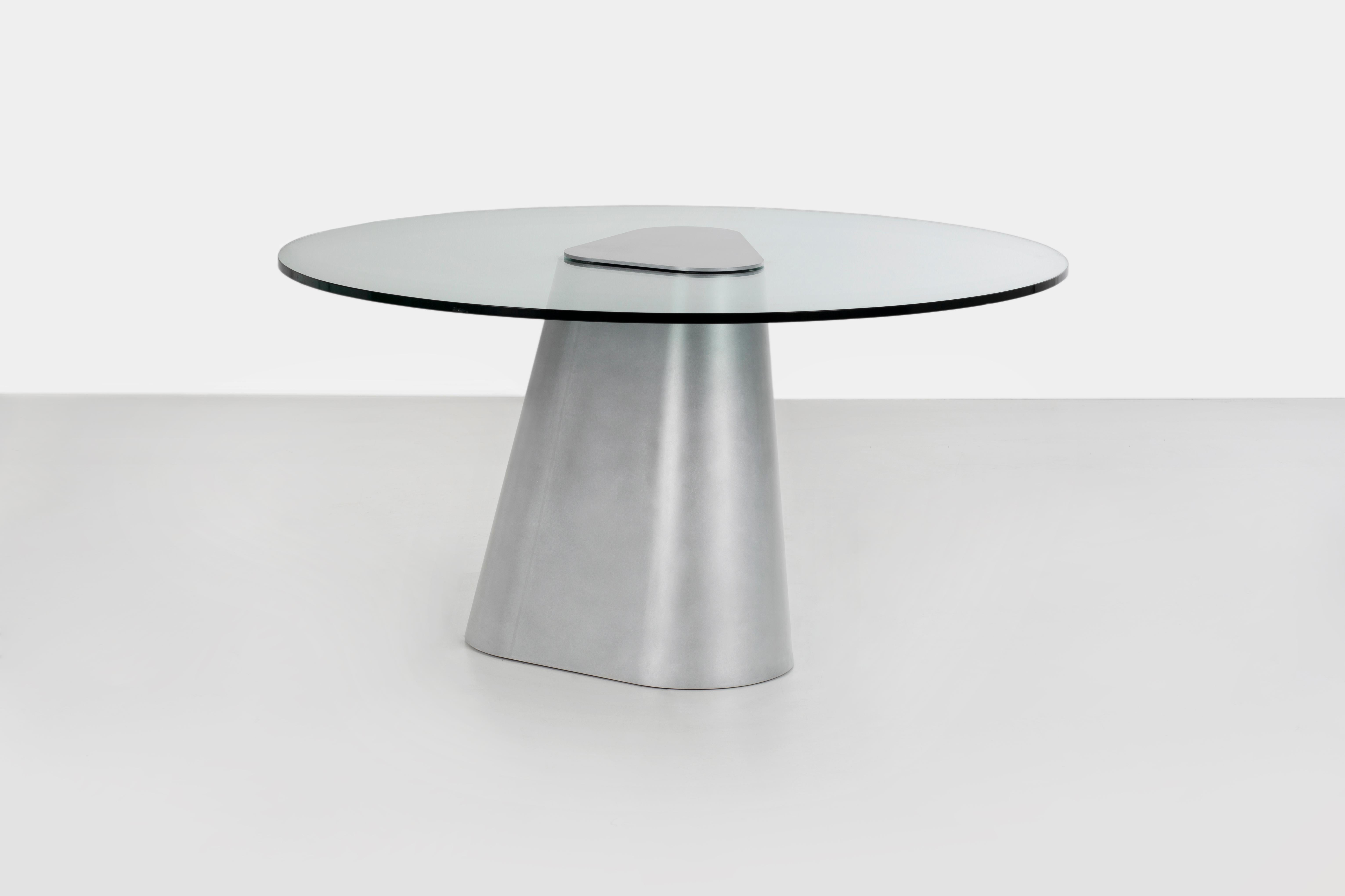 Sculptural TM Dining Entry Table in Waxed Aluminum and Glass by Jonathan Nesci In New Condition For Sale In Columbus, IN