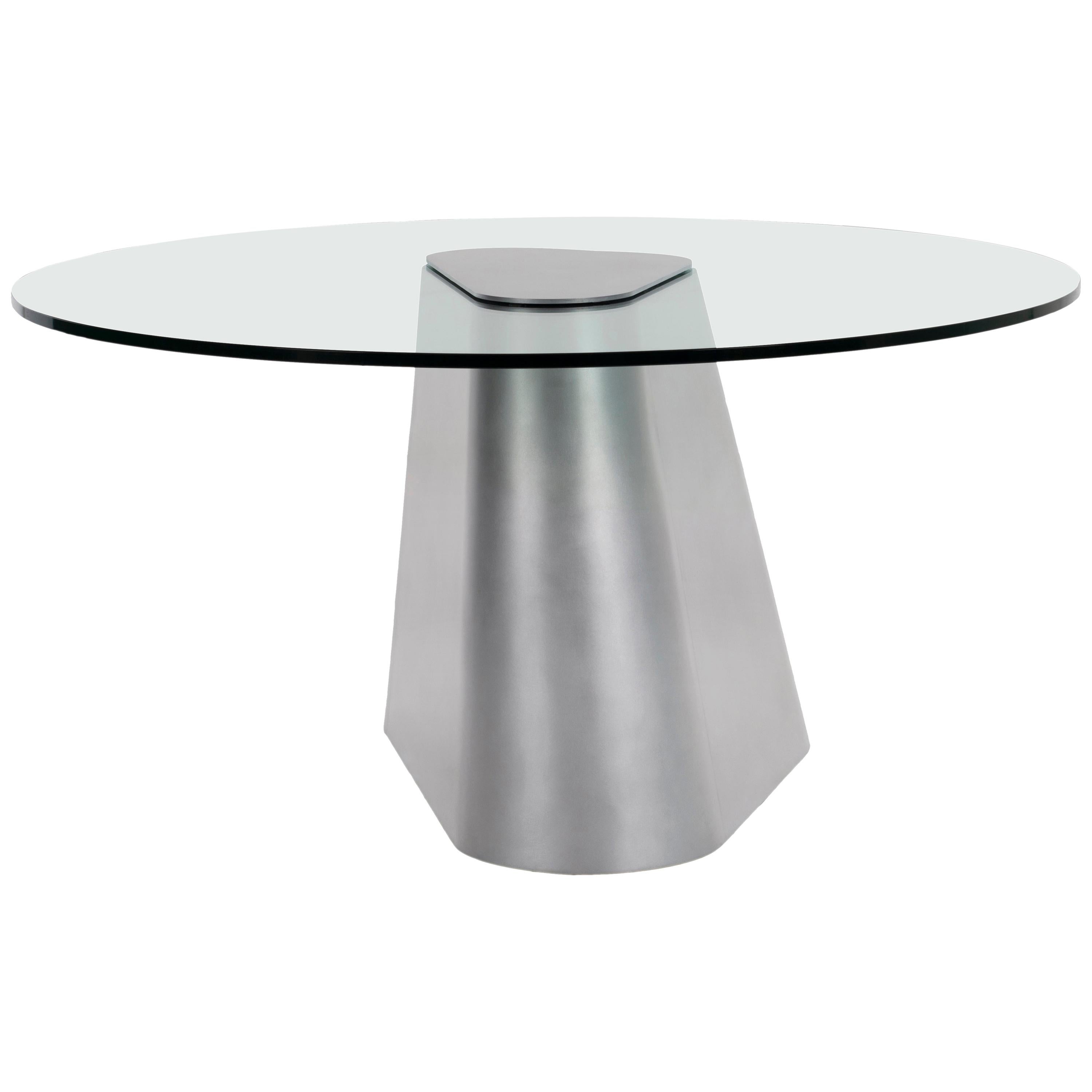 Sculptural TM Dining Entry Table in Waxed Aluminum and Glass by Jonathan Nesci For Sale