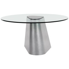 Sculptural TM Dining Entry Table in Waxed Aluminum and Glass by Jonathan Nesci