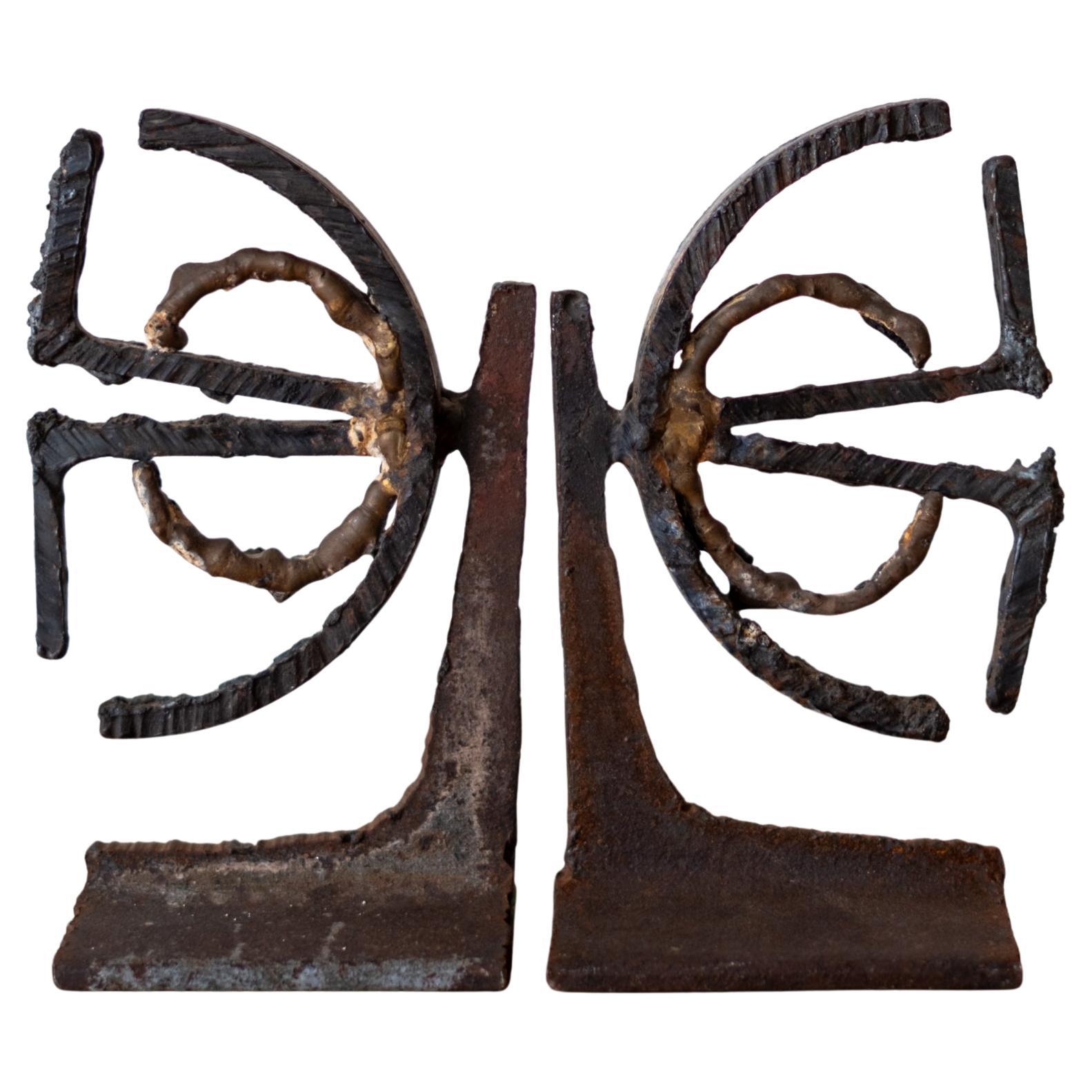 Sculptural Torch Cut Steel Brutalist Bookends 1970s For Sale