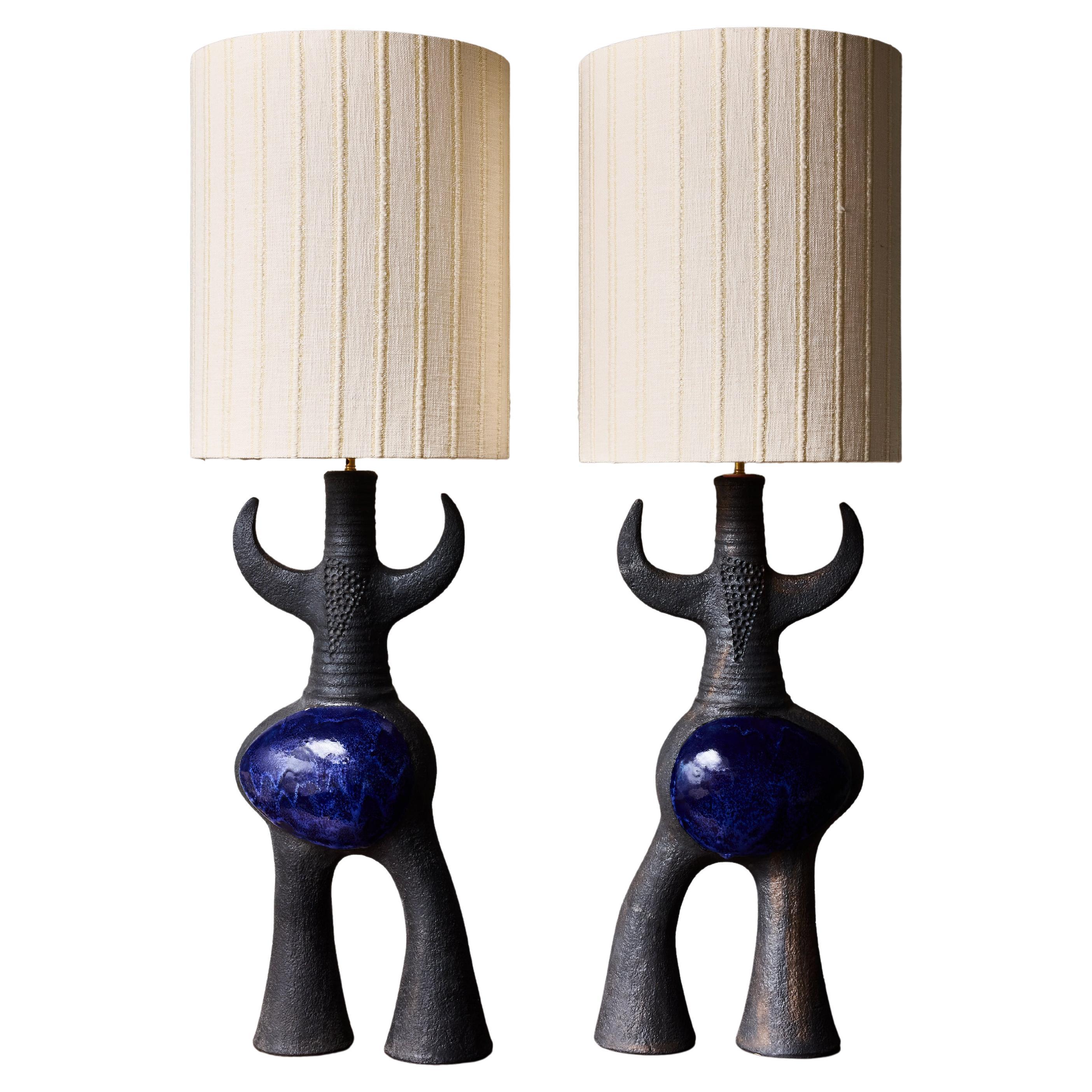 Lampes de table sculpturales en céramique Toro de Dominique Pouchain en vente