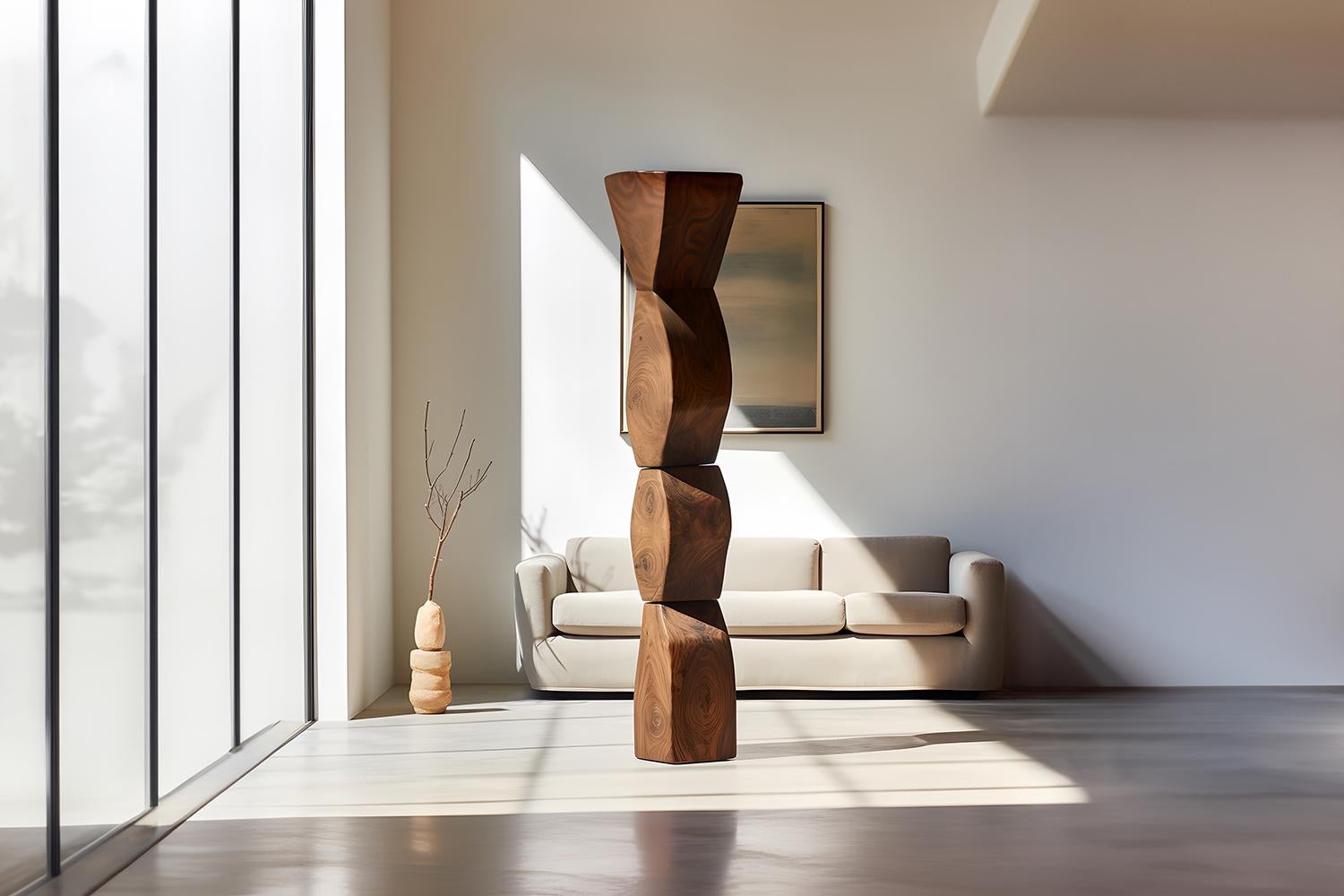 Mid-Century Modern Biomorphic Serenity: Carved Oak Totem Still Stand No42 by NONO For Sale