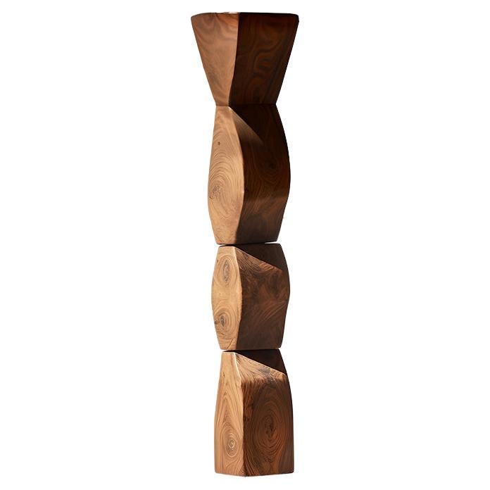Biomorphic Serenity: Carved Oak Totem Still Stand No42 by NONO For Sale