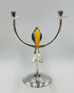 Bougeoir sculptural Toucan en métal argenté, style Emilia Castillo