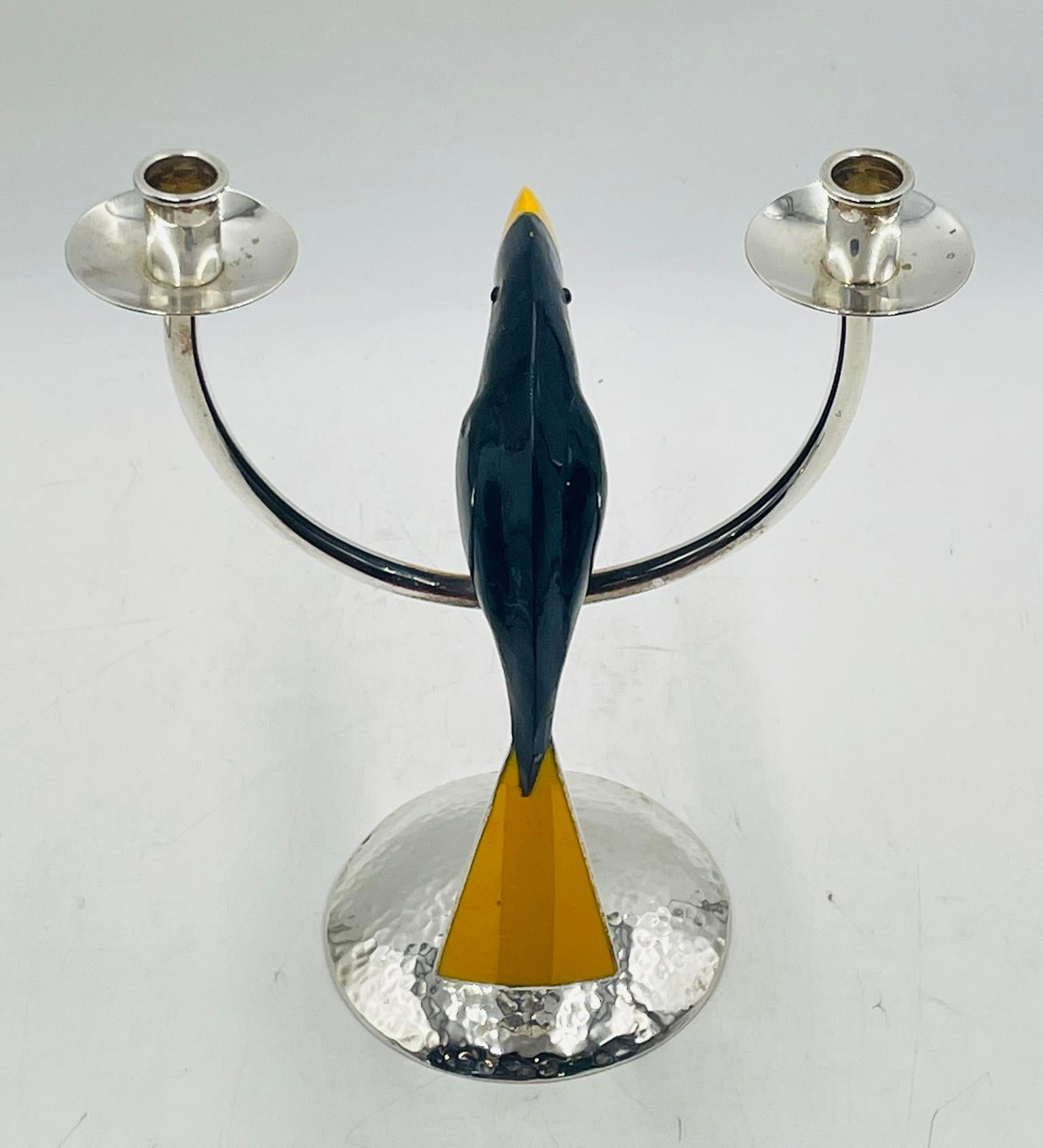 Modern Sculptural Toucan Silver Plate Candle Holder, Style of Emilia Castillo For Sale