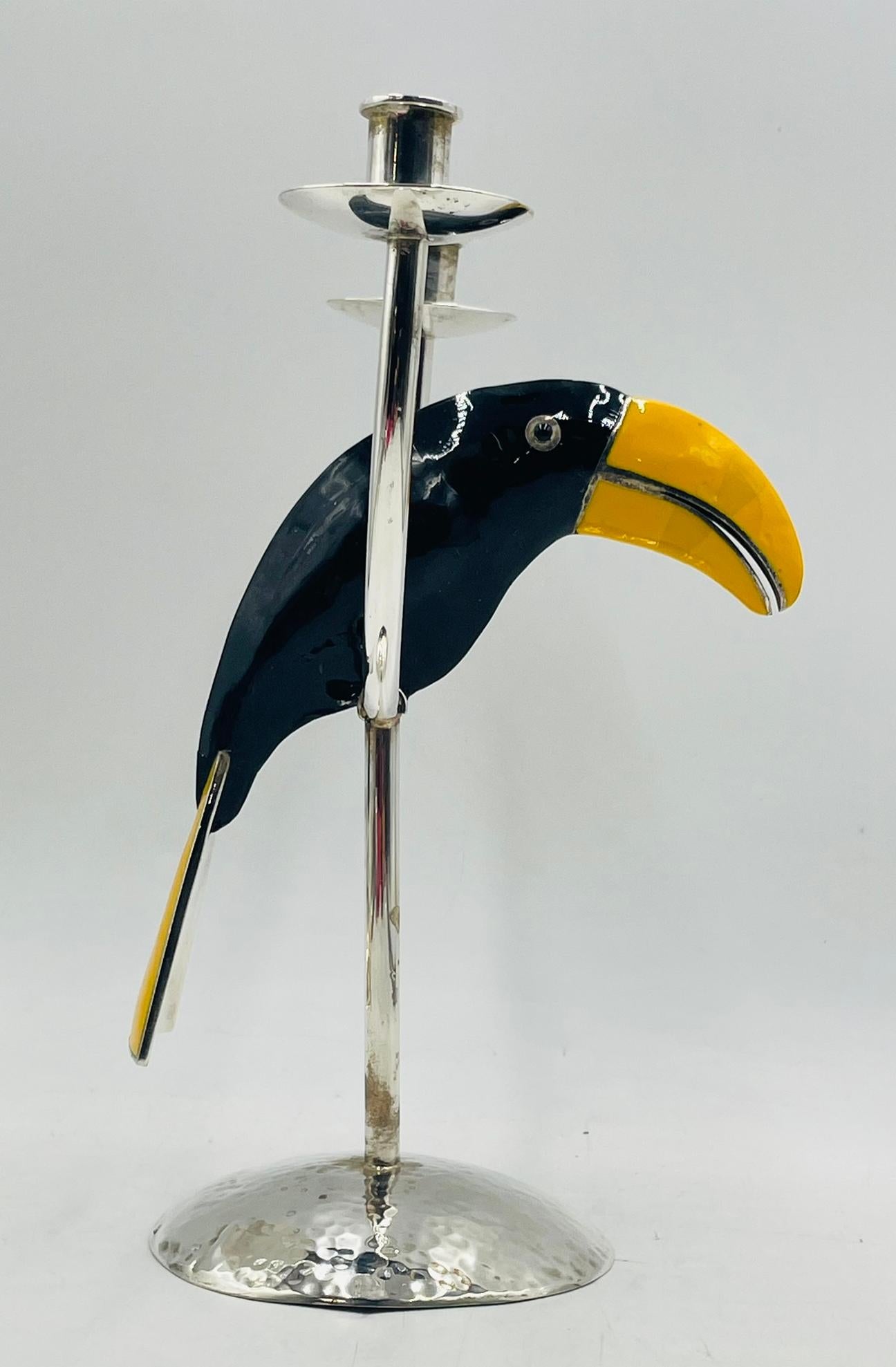 Mexican Sculptural Toucan Silver Plate Candle Holder, Style of Emilia Castillo For Sale