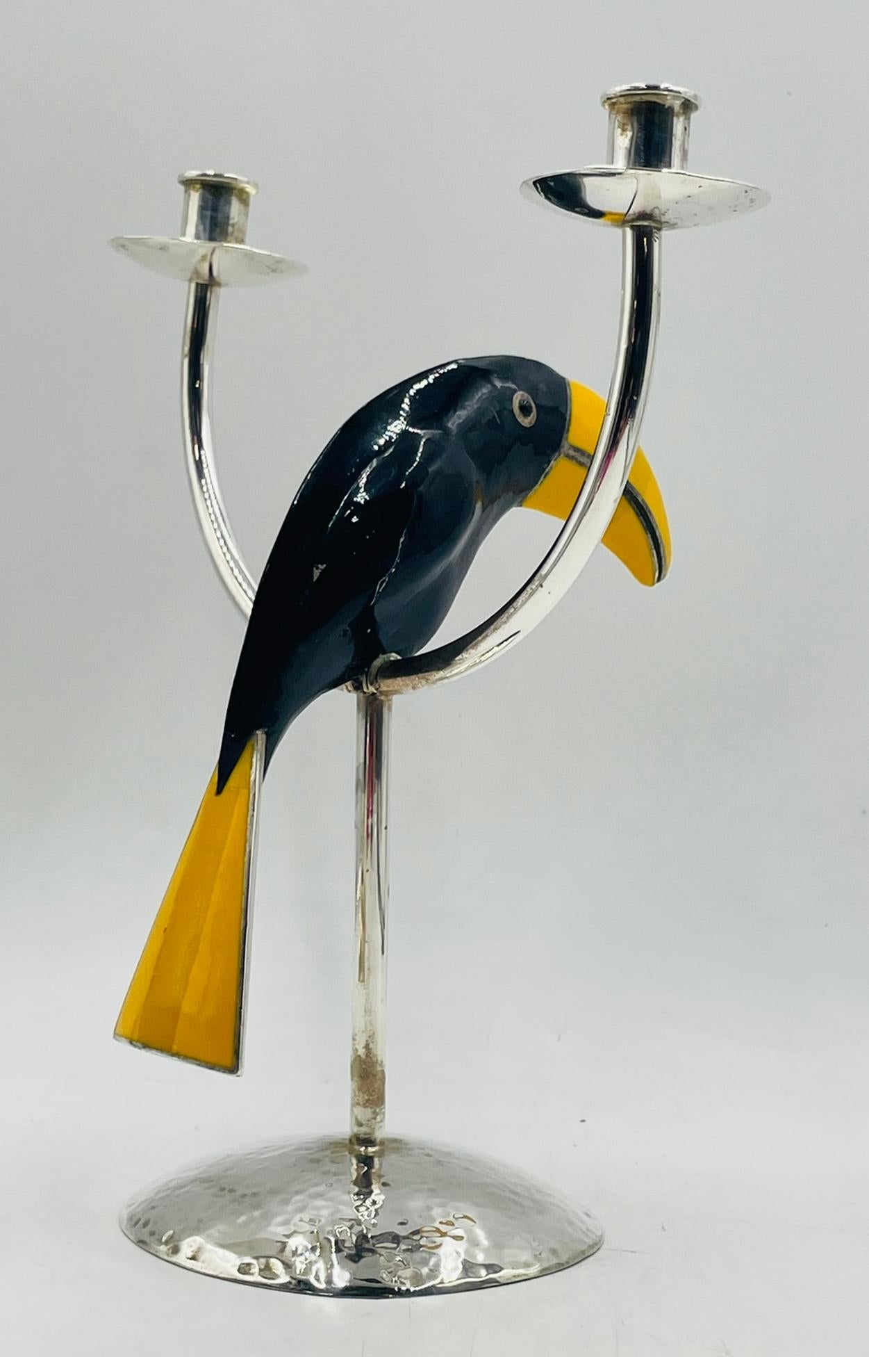 Hand-Crafted Sculptural Toucan Silver Plate Candle Holder, Style of Emilia Castillo For Sale