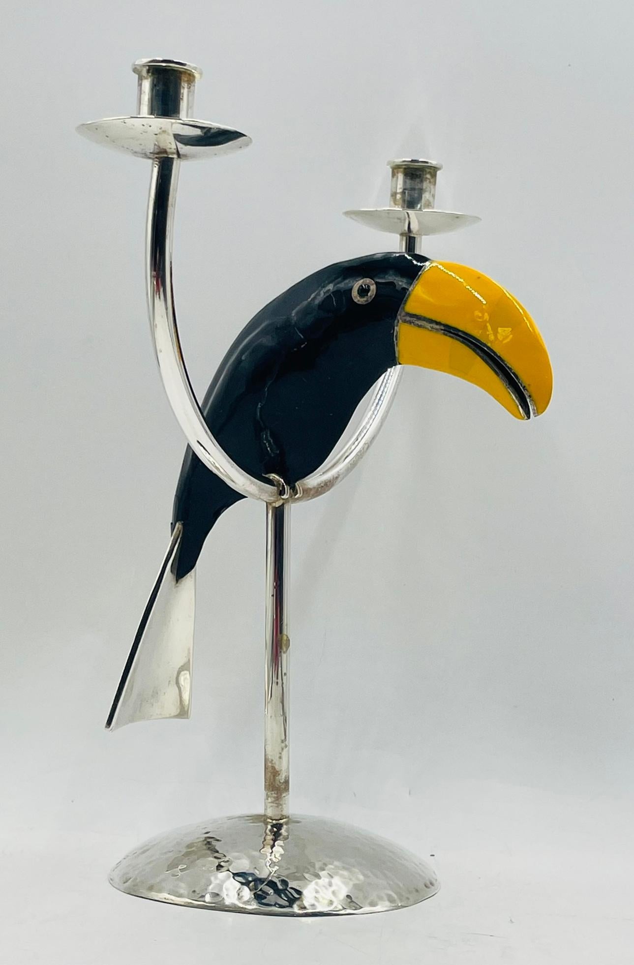 Sculptural Toucan Silver Plate Candle Holder, Style of Emilia Castillo In Good Condition For Sale In Los Angeles, CA