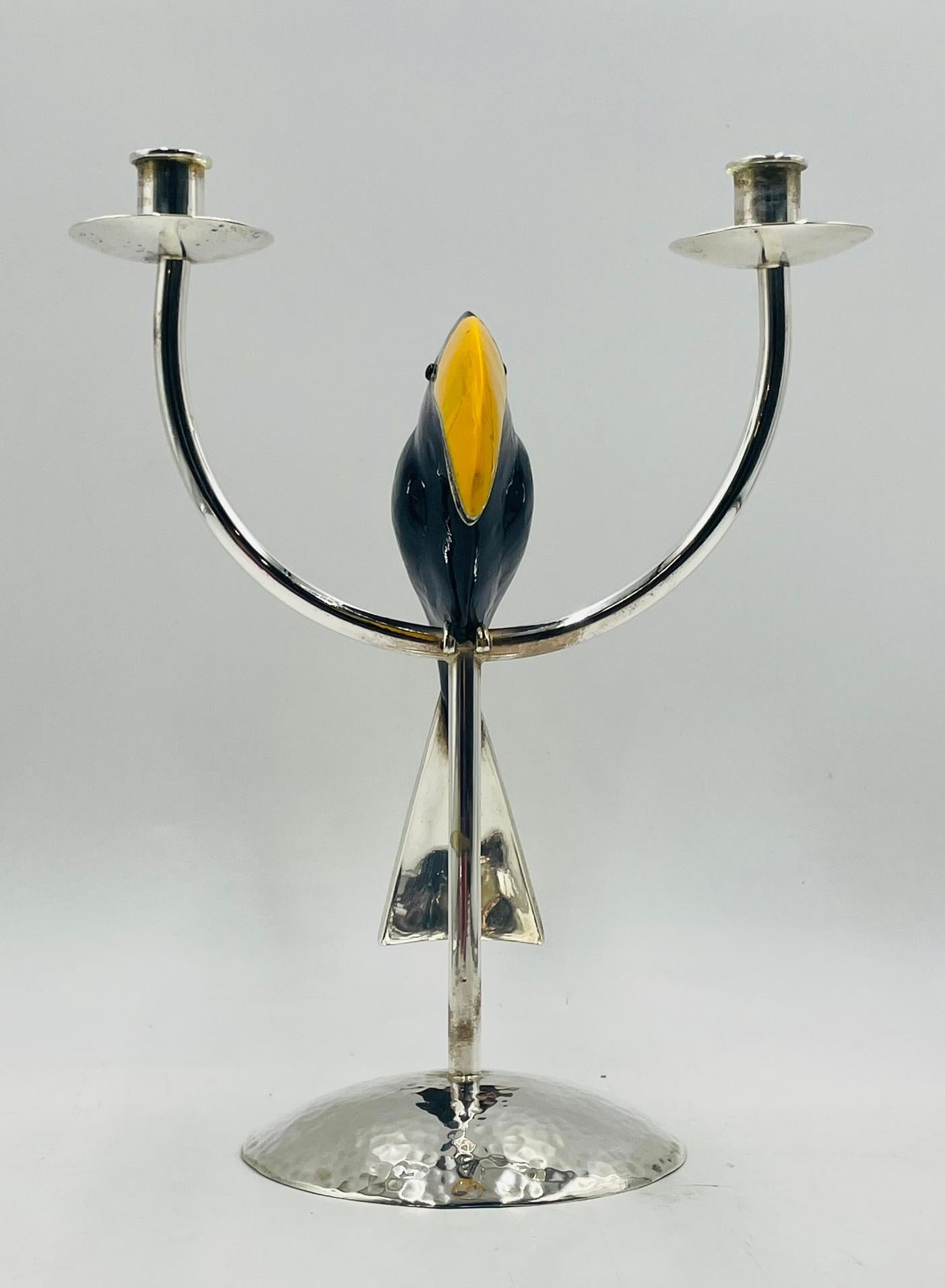 Sculptural Toucan Silver Plate Candle Holder, Style of Emilia Castillo For Sale 1