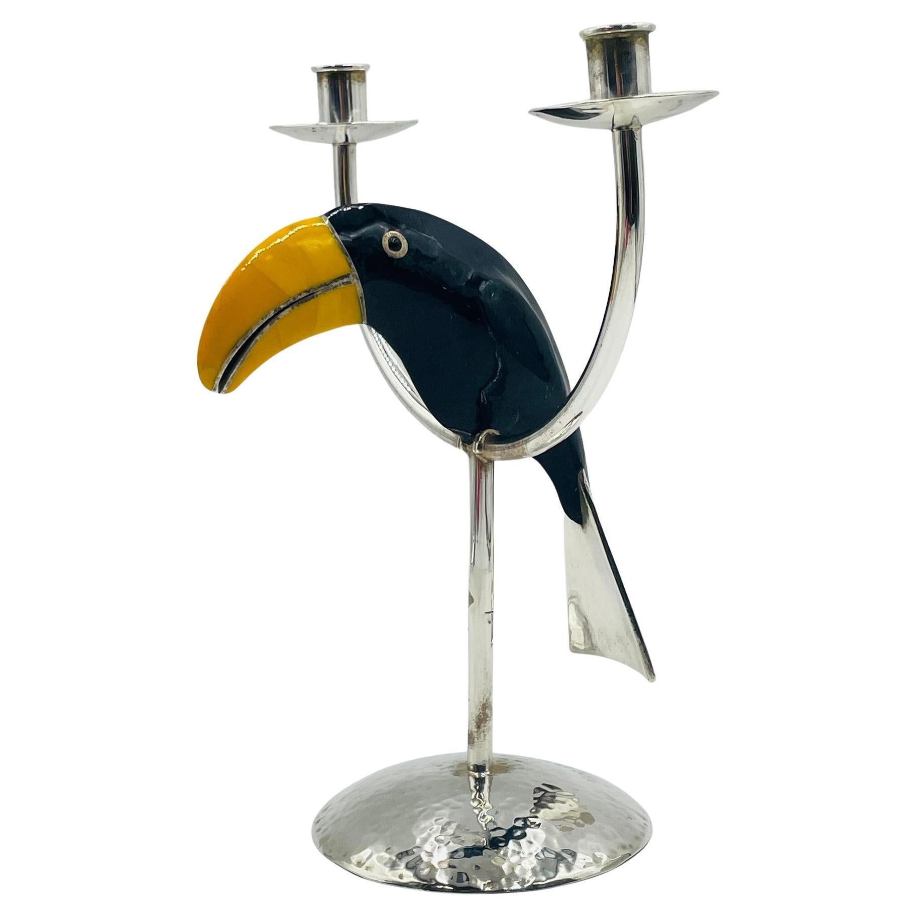 Sculptural Toucan Silver Plate Candle Holder, Style of Emilia Castillo For Sale