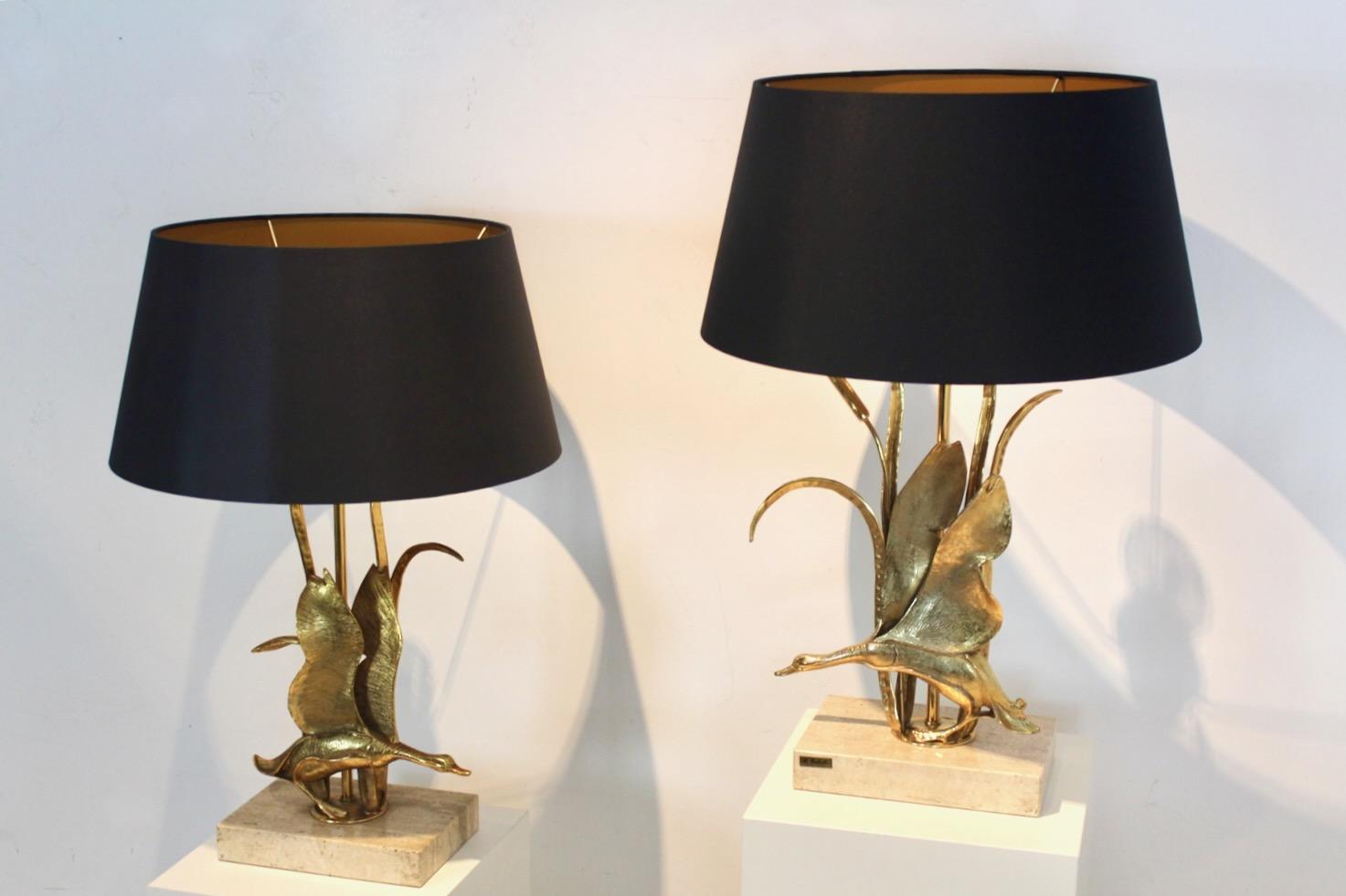 Lampes de table sculpturales en travertin et métal doré Wild Duck de Lanciotto Galeotti Bon état - En vente à Voorburg, NL