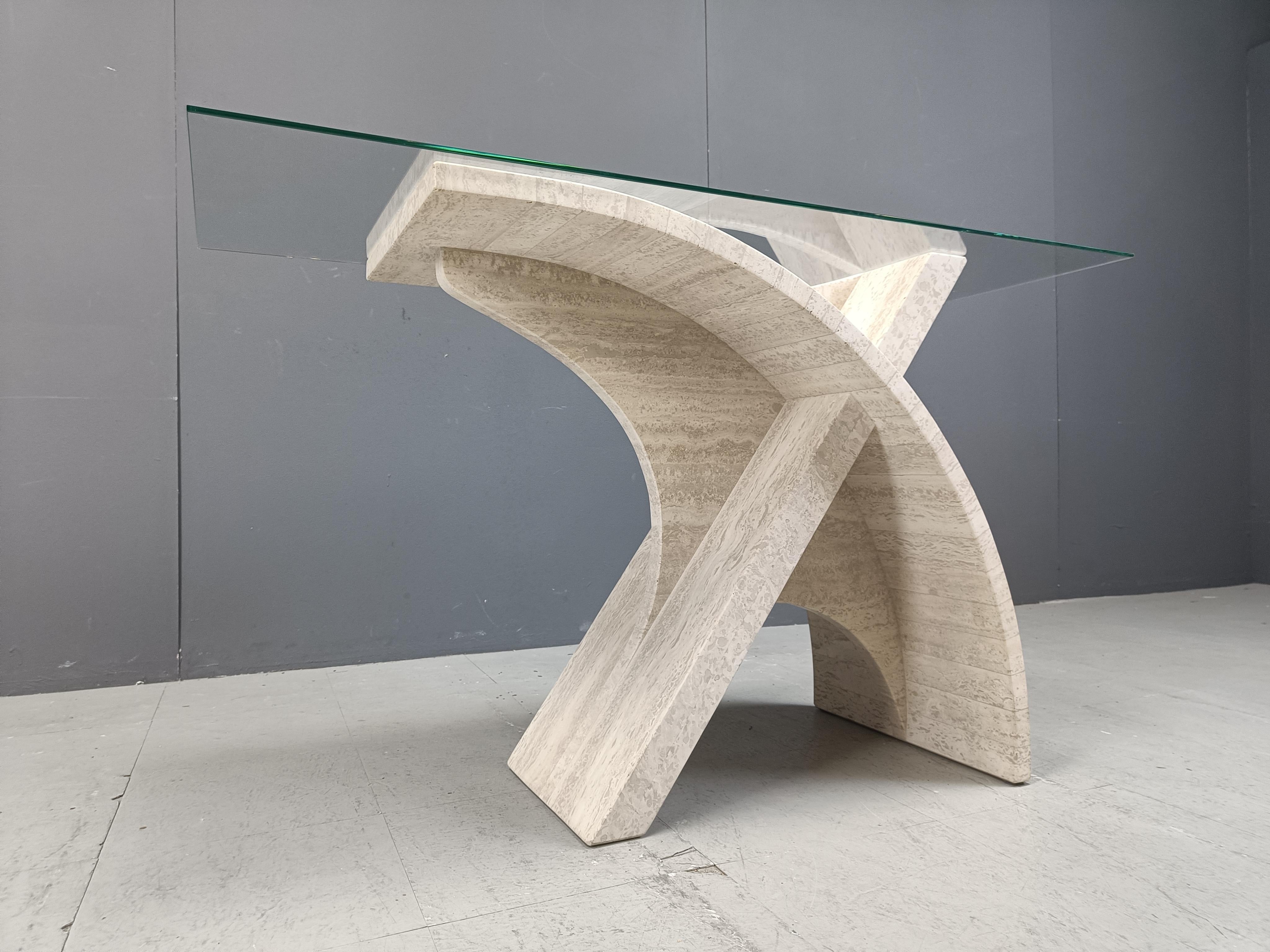Table console sculpturale en travertin, 1970 en vente 1