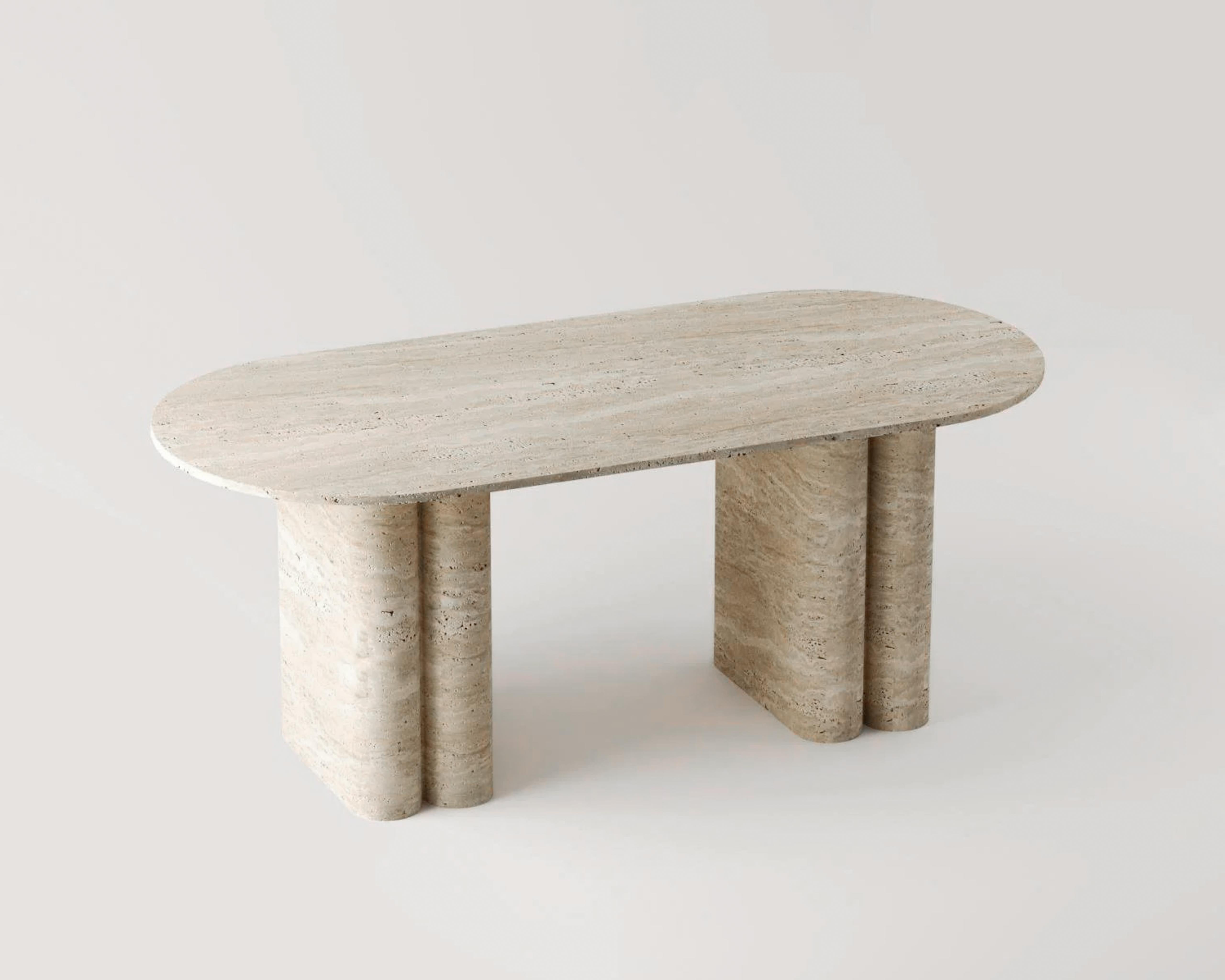 Mesa de comedor escultural de travertino - Mesa de piedra travertino Light Turco en venta