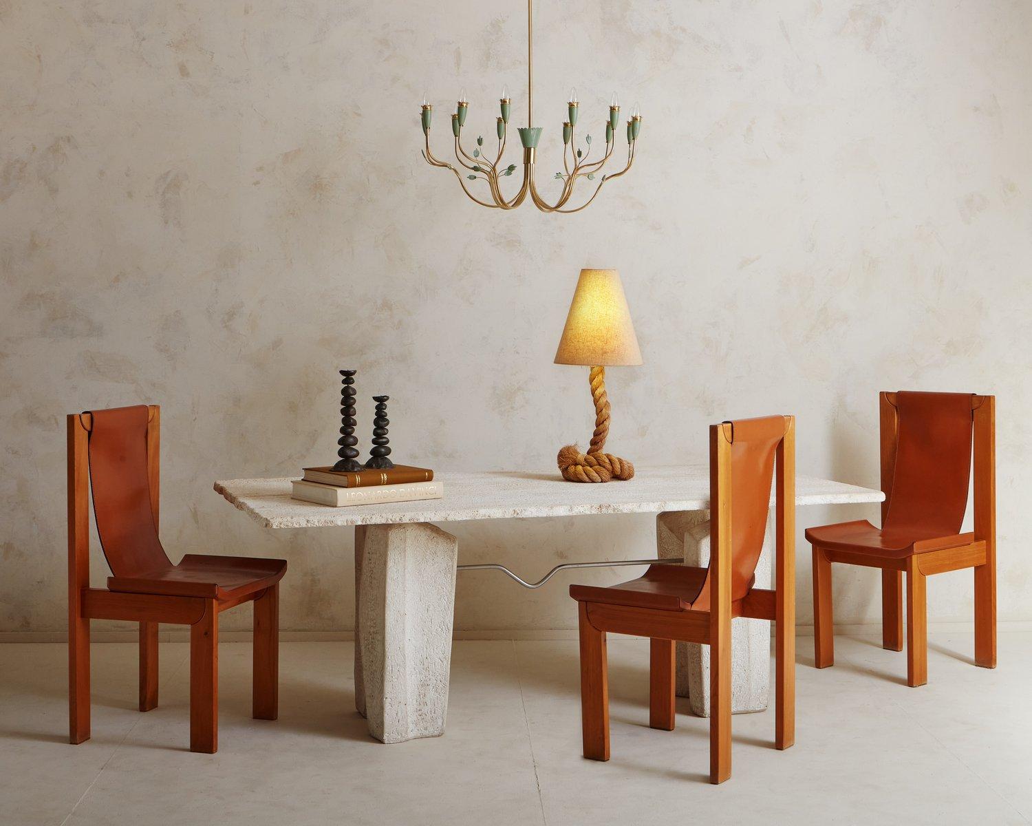 Mid-Century Modern Sculptural Travertine Dining Table with Chrome Detail, Italy 1970s