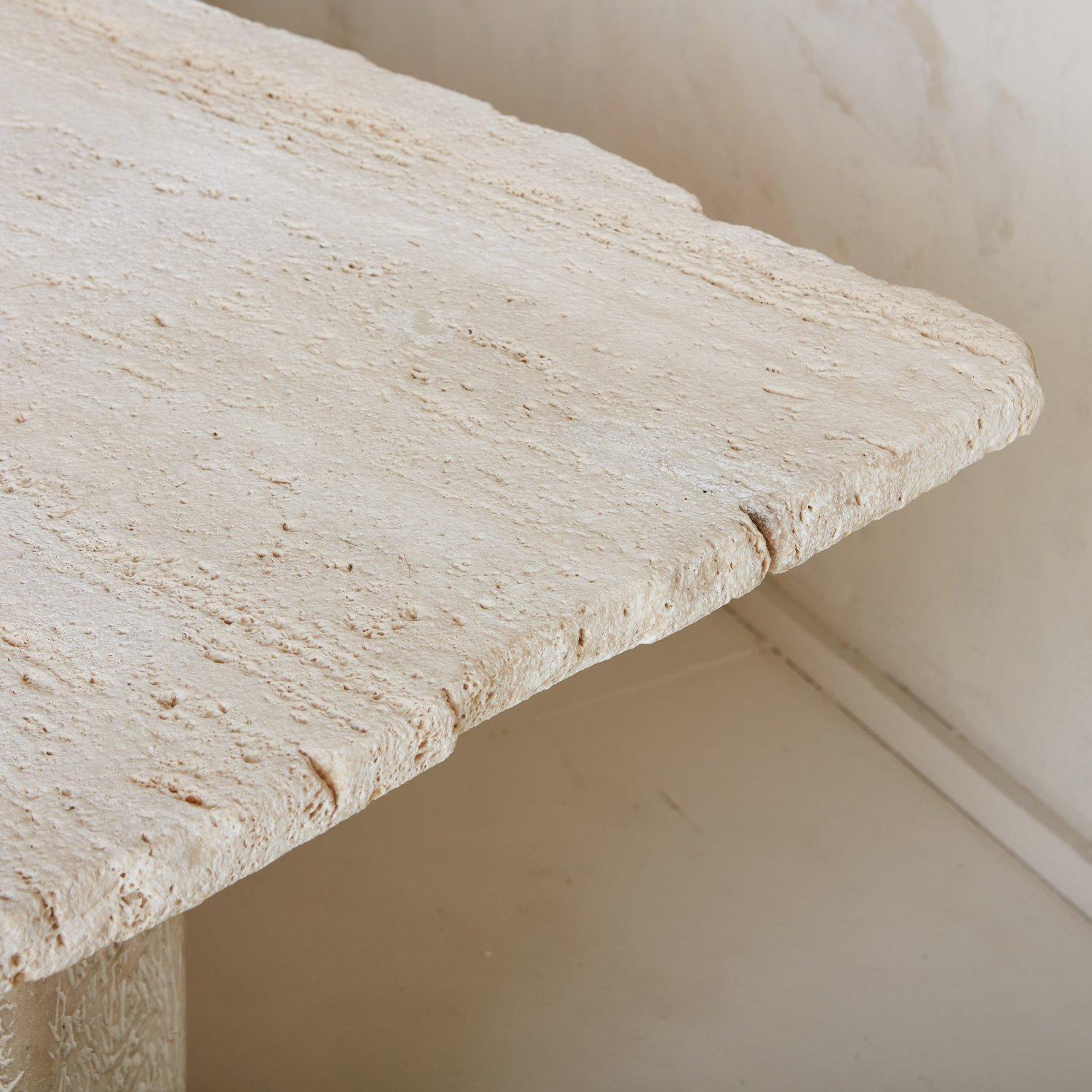 Sculptural Travertine Dining Table with Chrome Detail, Italy 1970s 3