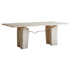 Sculptural Travertine Dining Table with Chrome Detail, Italy 1970s