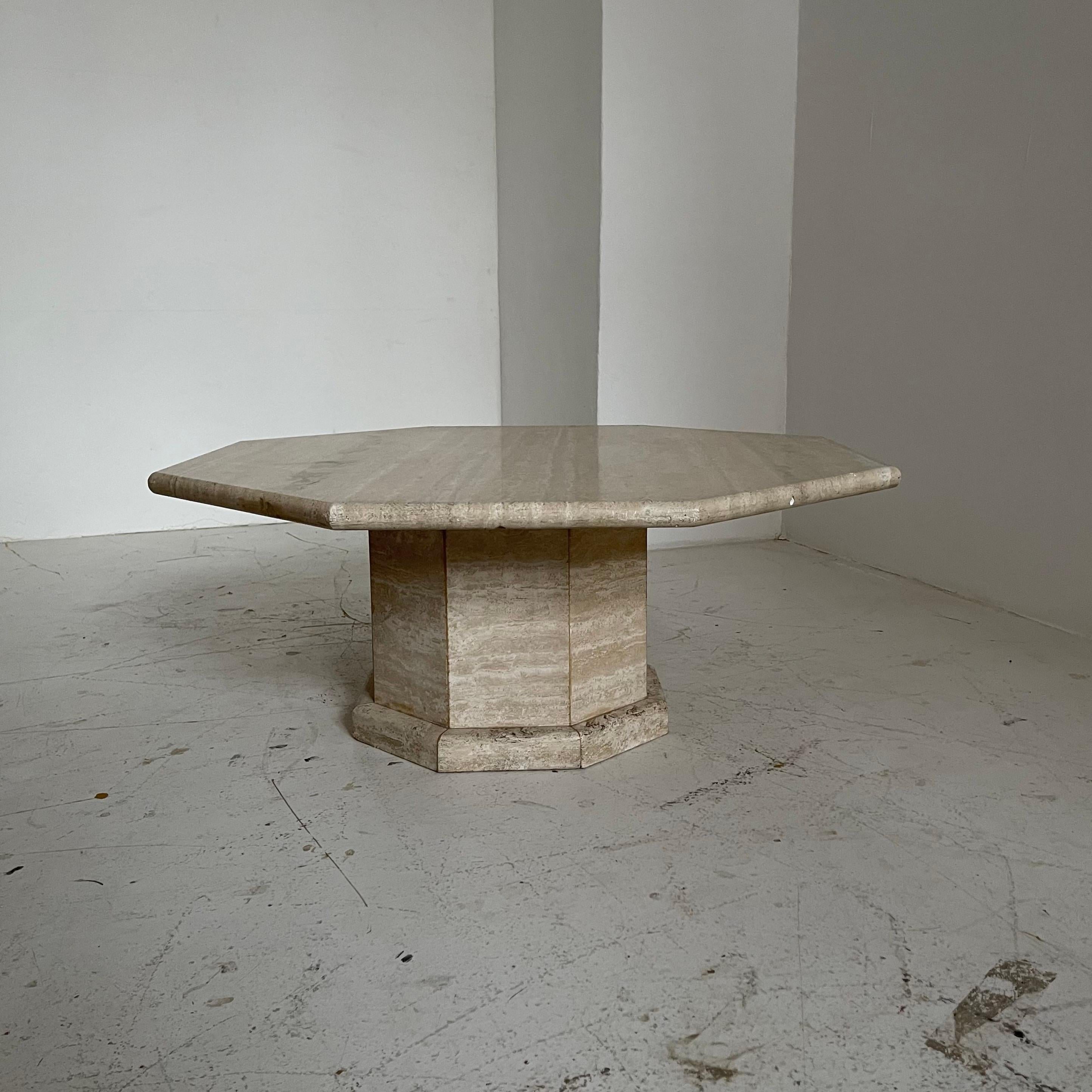 Sculptural Travertine Octagon Coffee Table, Italy 1970 4