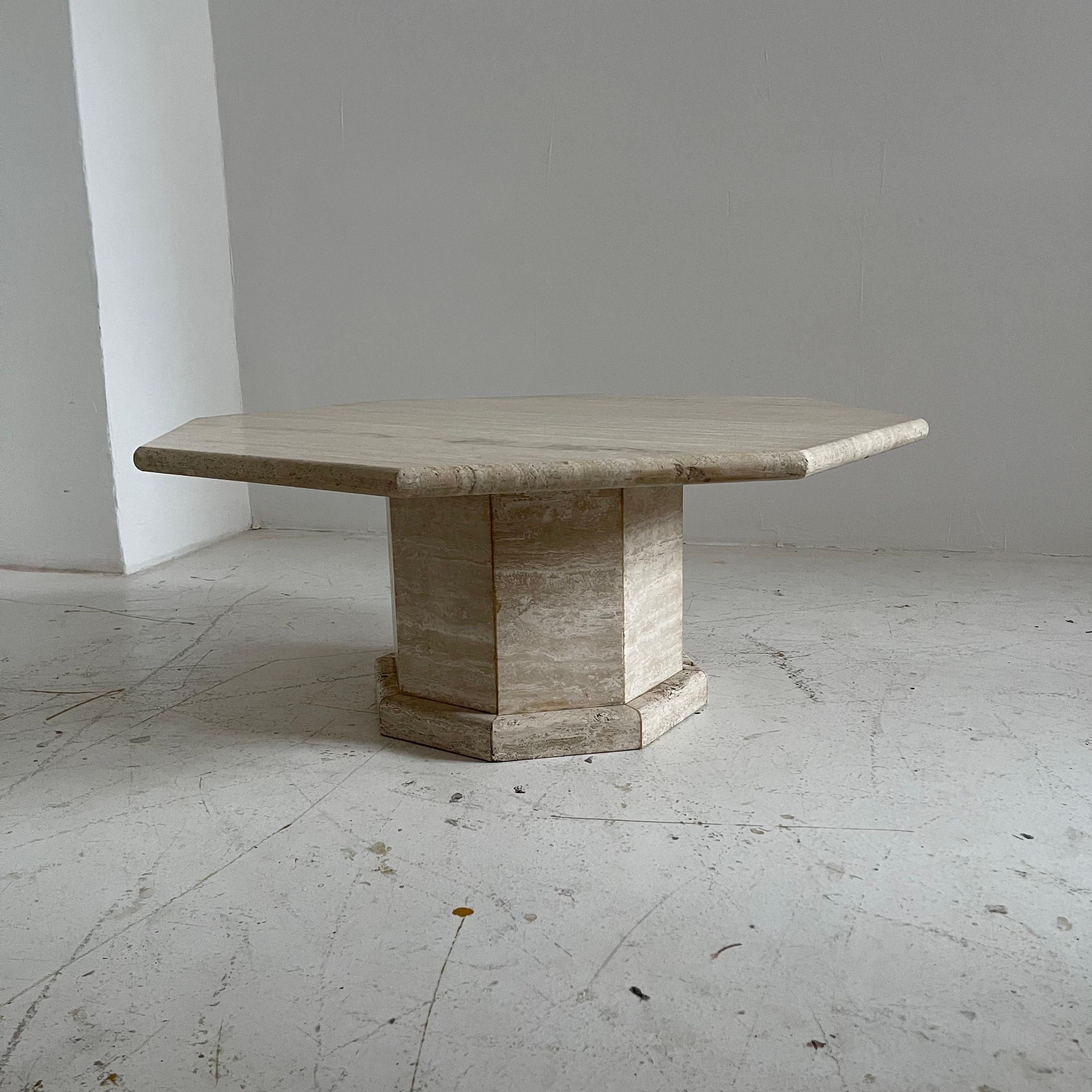 Sculptural Travertine Octagon coffee table, Italy 1970.