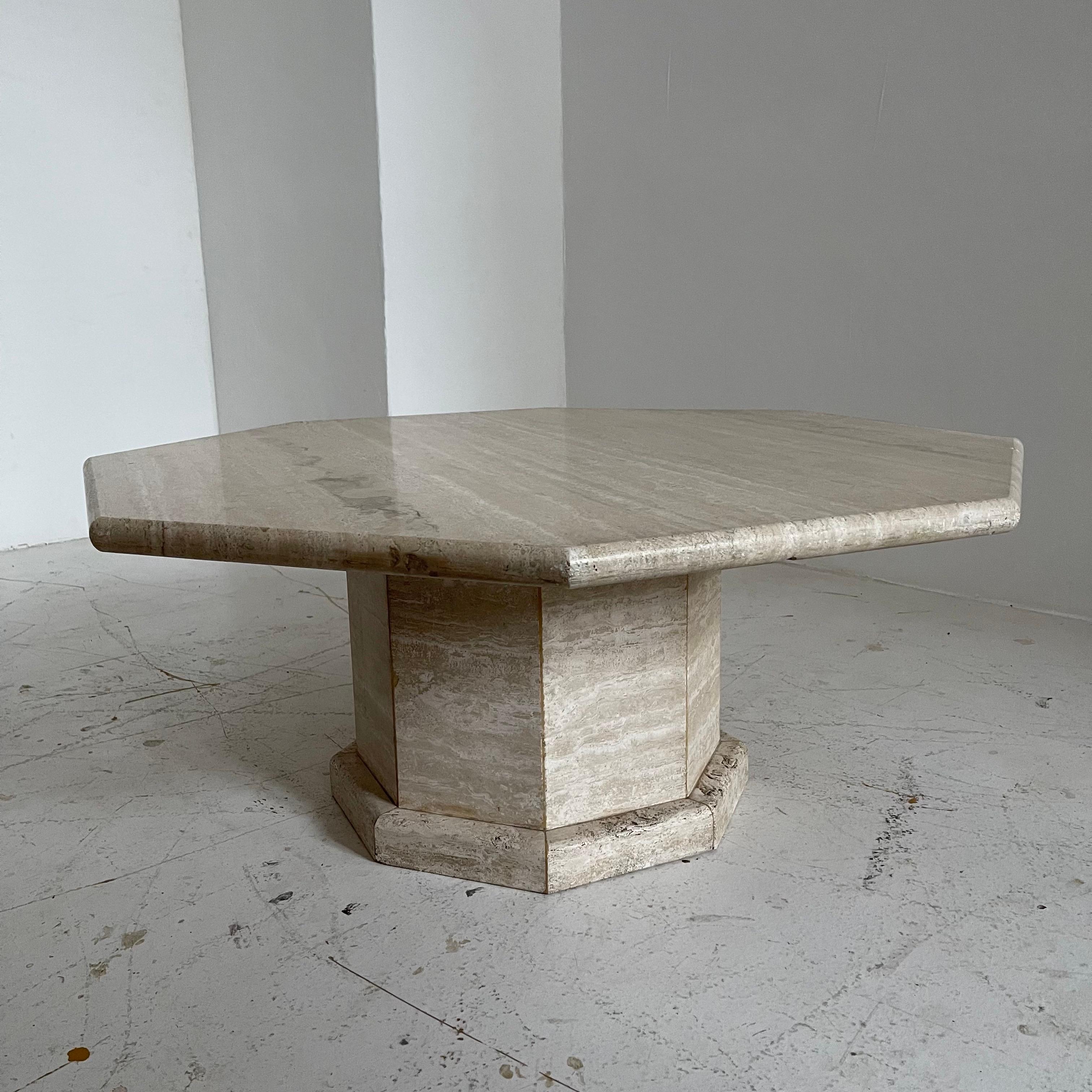 Sculptural Travertine Octagon Coffee Table, Italy 1970 1