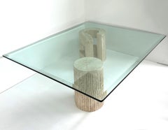 Sculptural Travertine Post-modern Question Mark Coffee Table, Beveled Glass Top