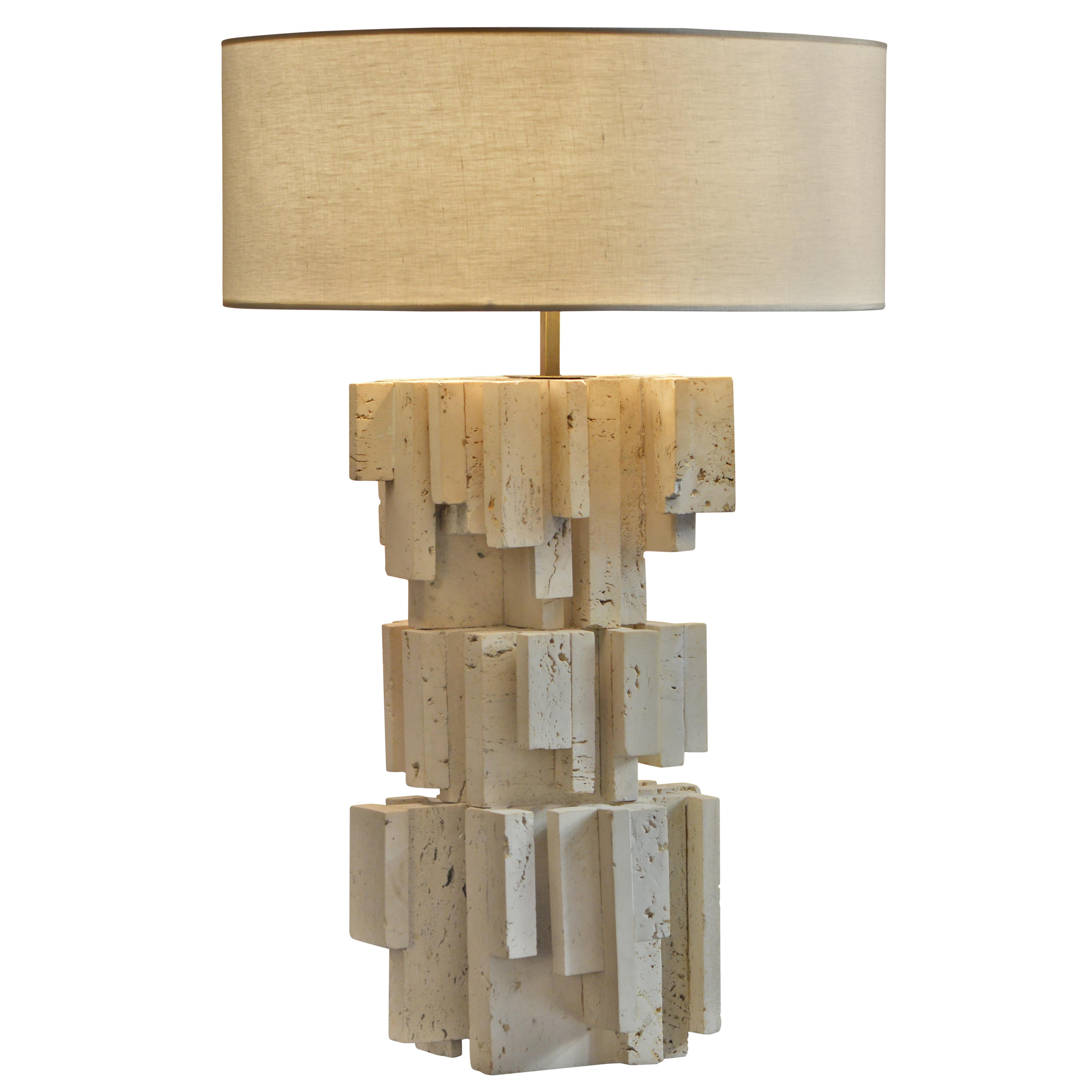 Sculptural Travertine Table Lamp 1, France, 1970s