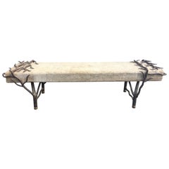 Sculptural Tree Branch Iron and Carved Stone Bench