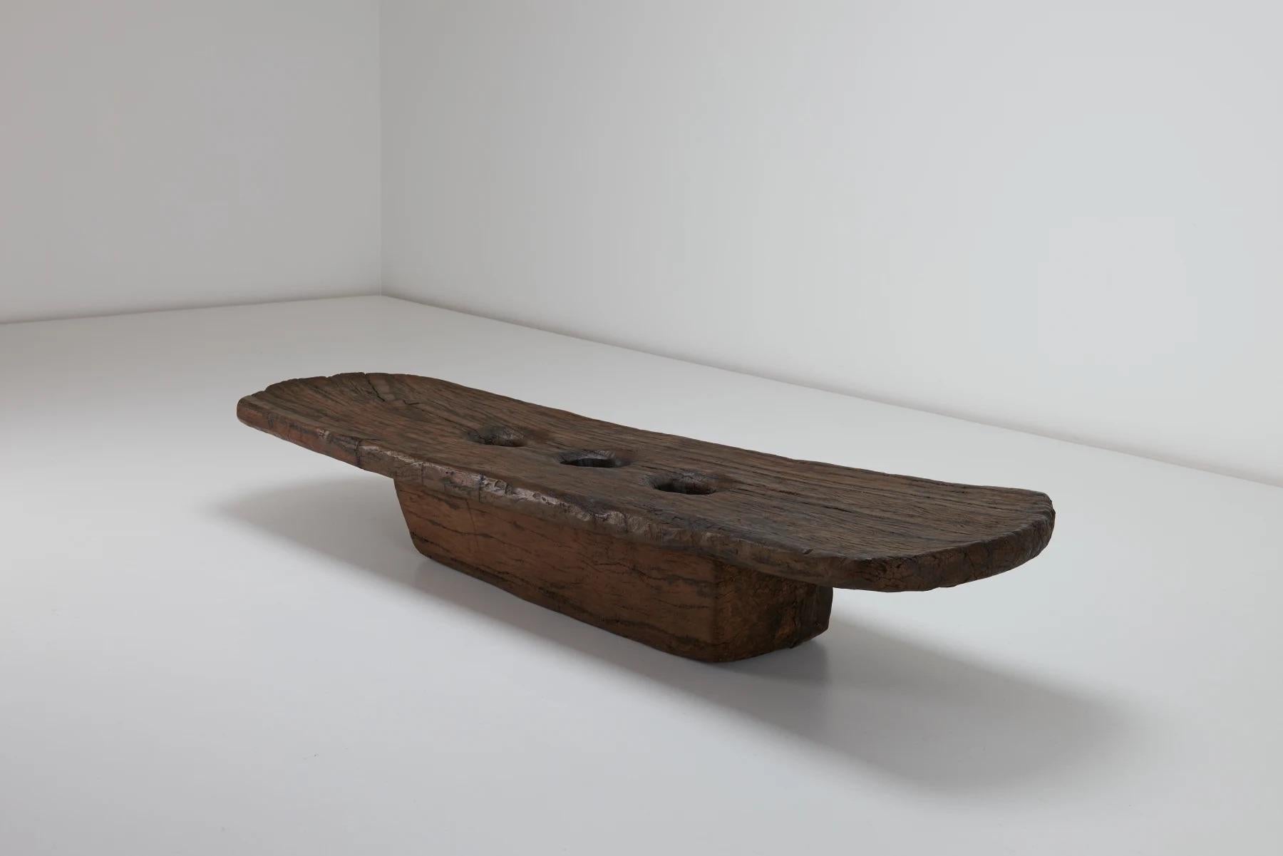 Minimalist Sculptural Tribal Wooden Rice Mortar from NE India Nagaland Coffee Table For Sale
