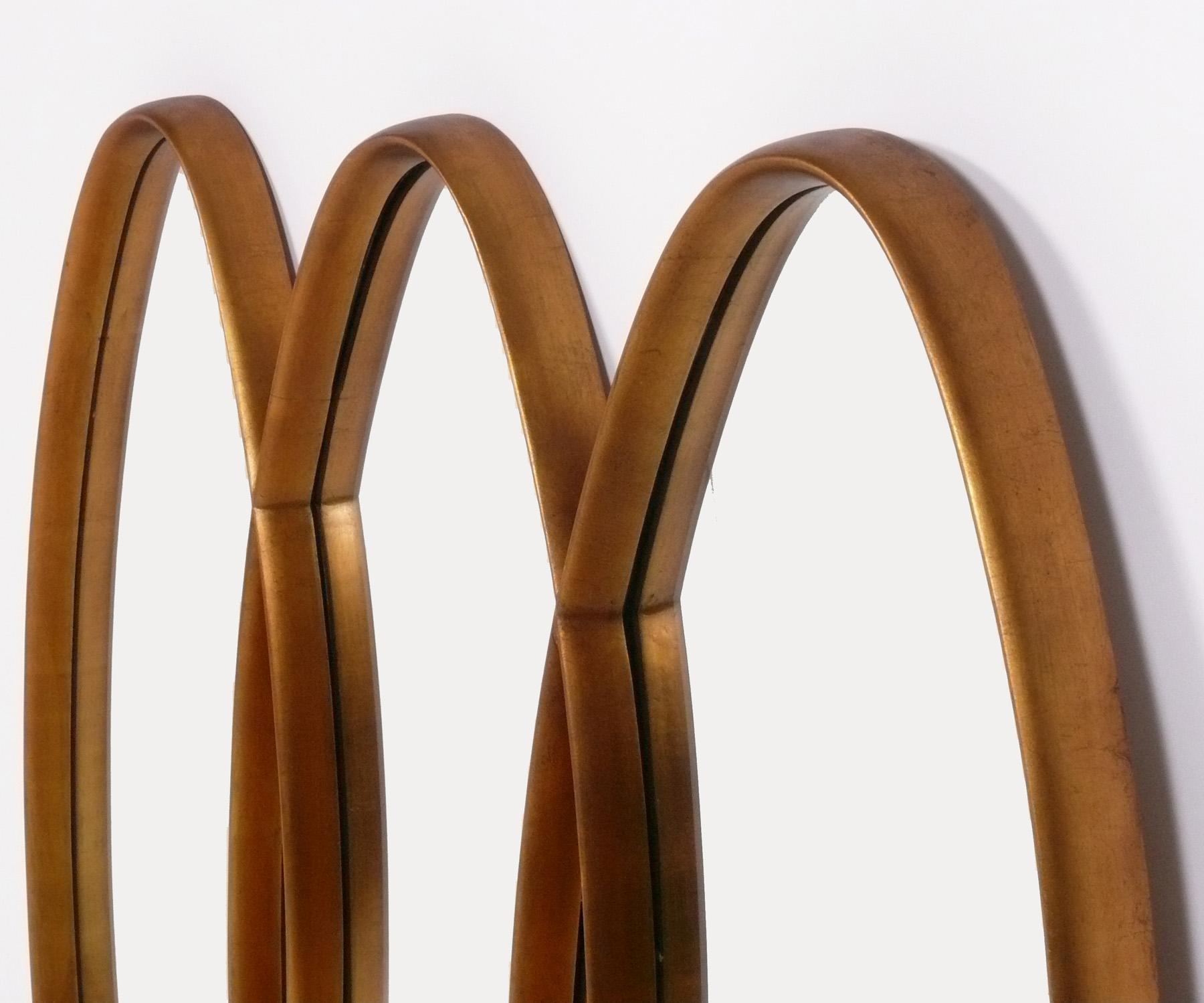 Mid-Century Modern Sculptural Triple Oval Gilt Mirror 49 