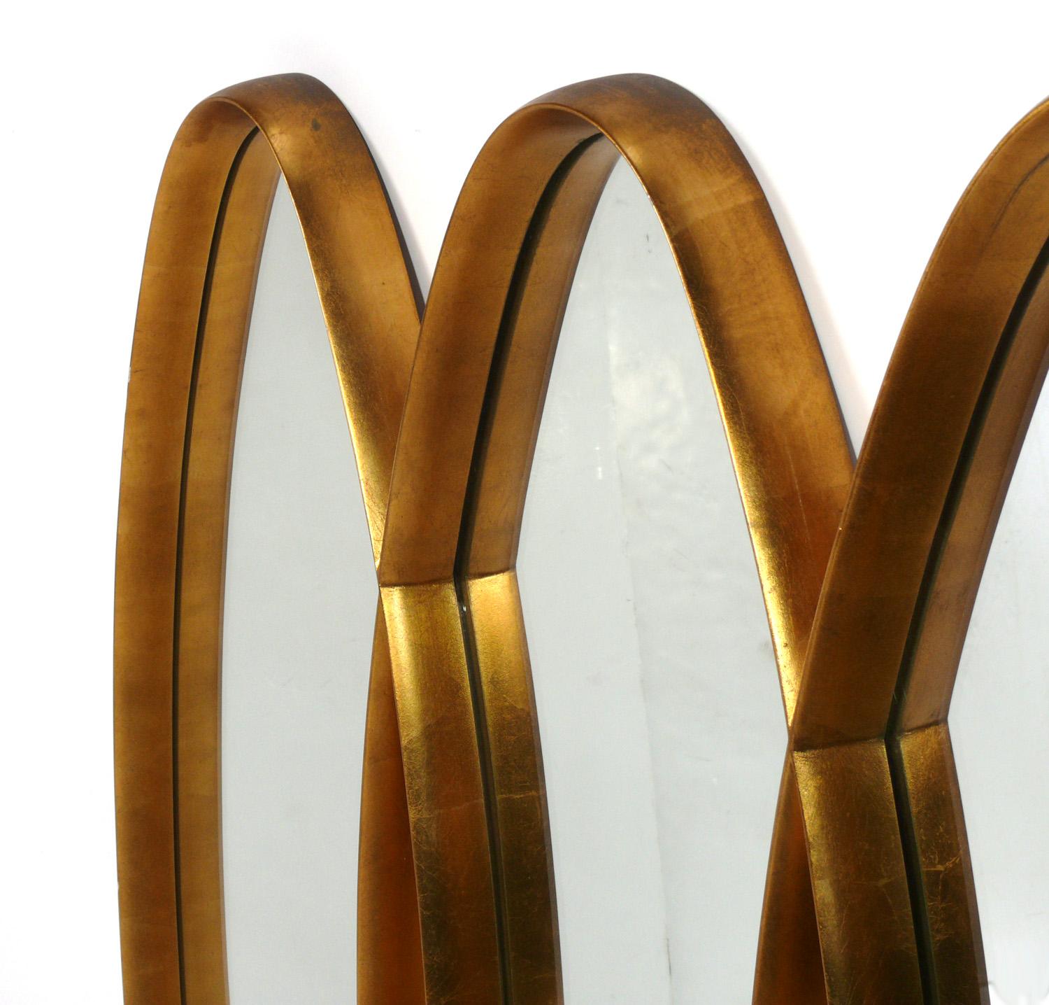 Mid-Century Modern Sculptural Triple Oval Gilt Mirror