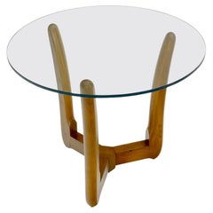 Sculptural Tripod Base Round Glass Top Side Center Table Stand