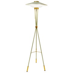 Sculptural Tripod Floor Lamp by Stilnovo with Brass, Steel and Glass Diffuser