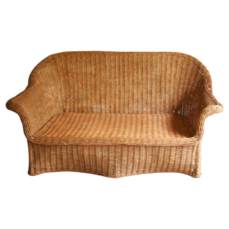 Sculptural Trompe L'Oeil Draped Wicker Bamboo Ghost Sofa after Michael Taylor
