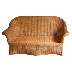 Used Sculptural Trompe L'Oeil Draped Wicker Bamboo Ghost Sofa after Michael Taylor