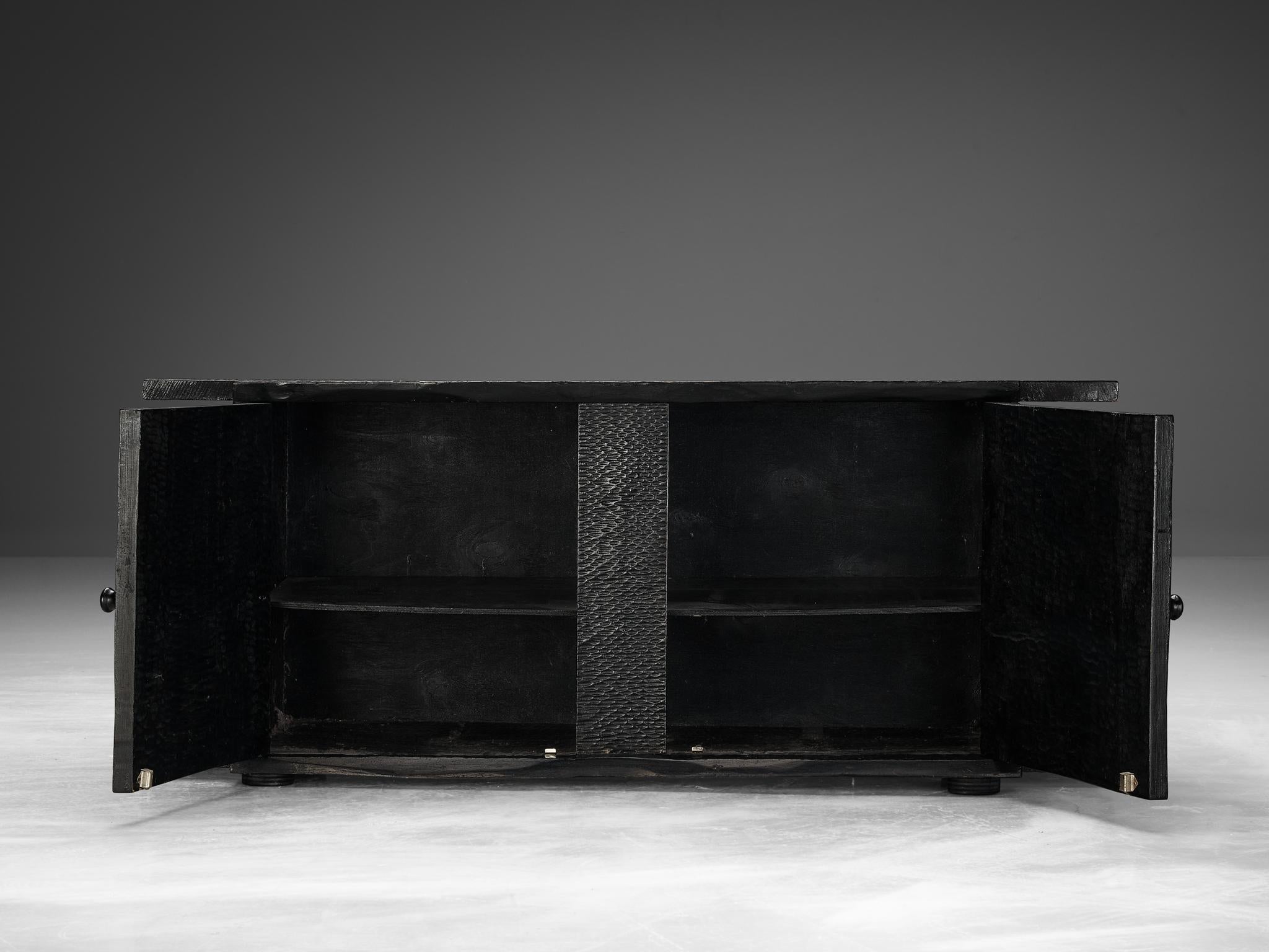 Sculptural Trunk in Black Lacquered Wood with Decorative Carvings  For Sale 6